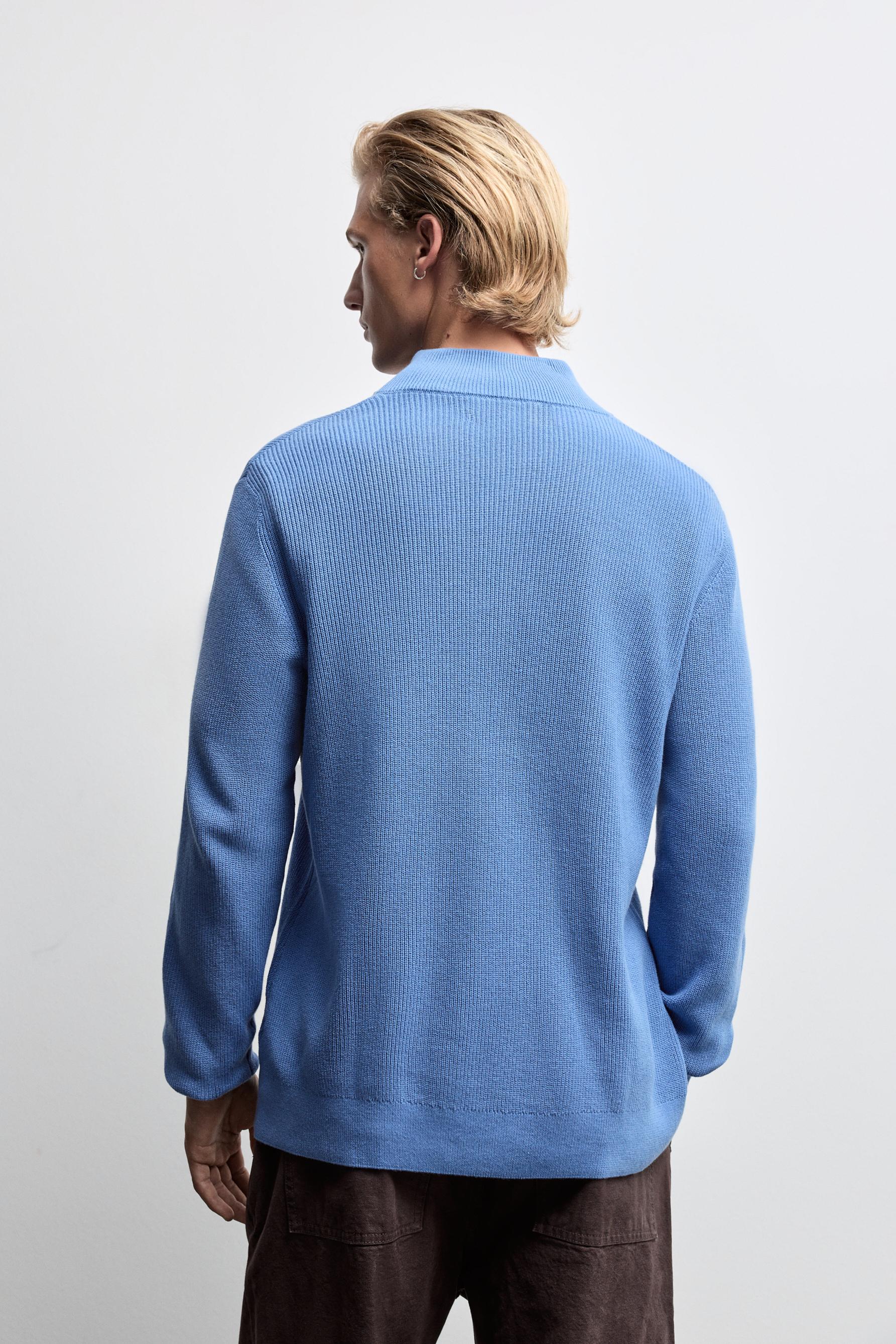 Textured zip-up sweater — BLUE