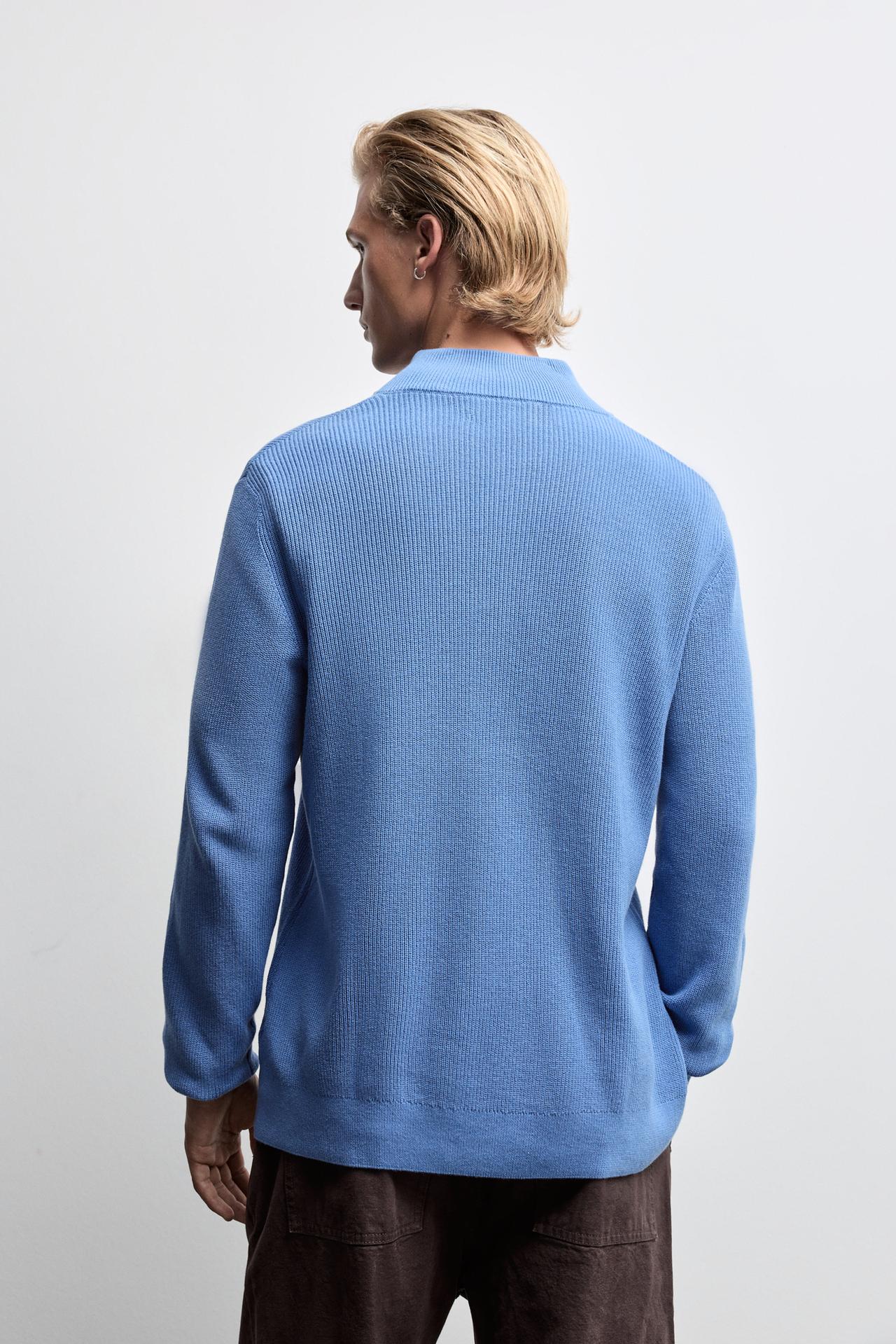 Textured zip-up sweater — BLUE