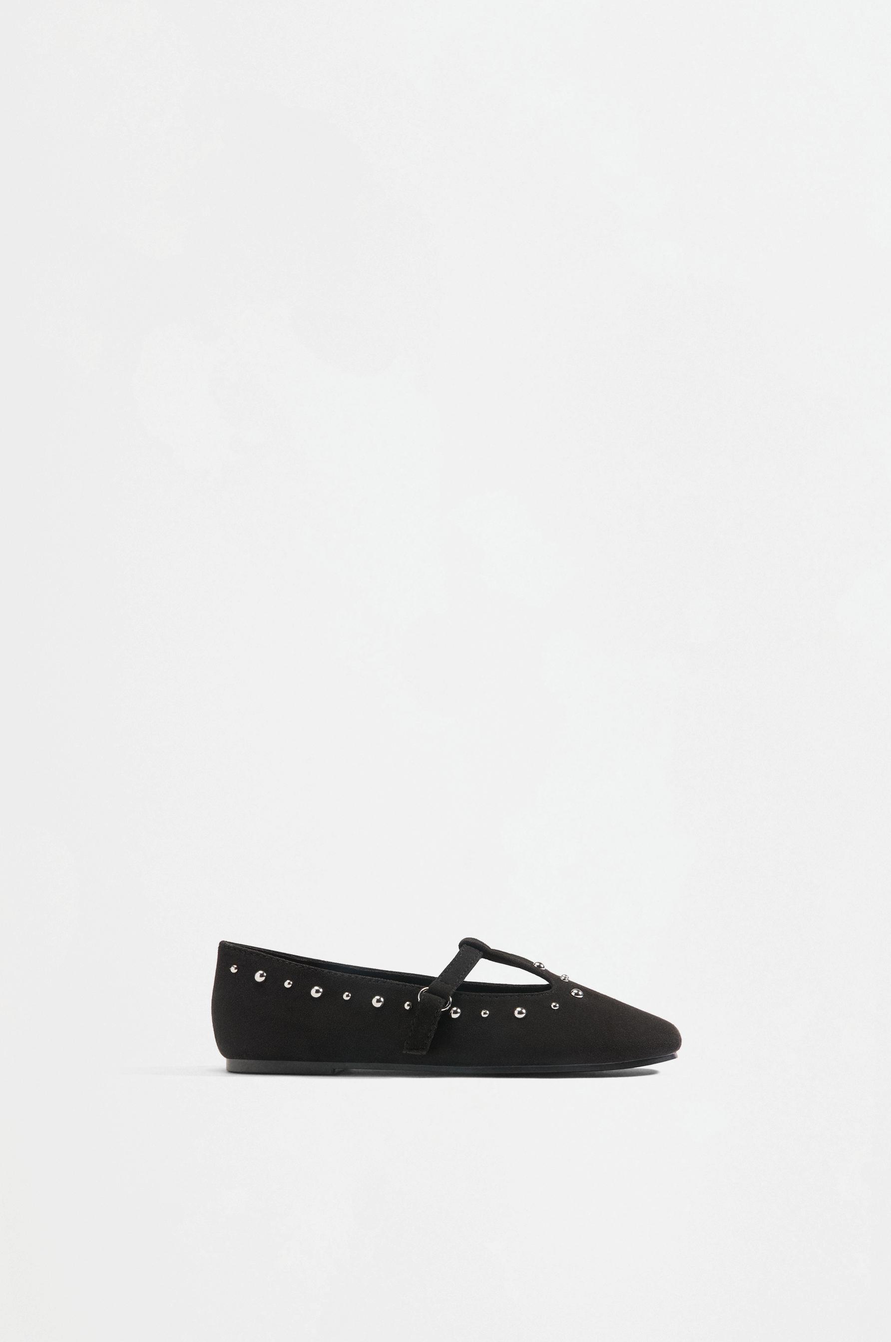 T-strap stud ballet flats — BLACK