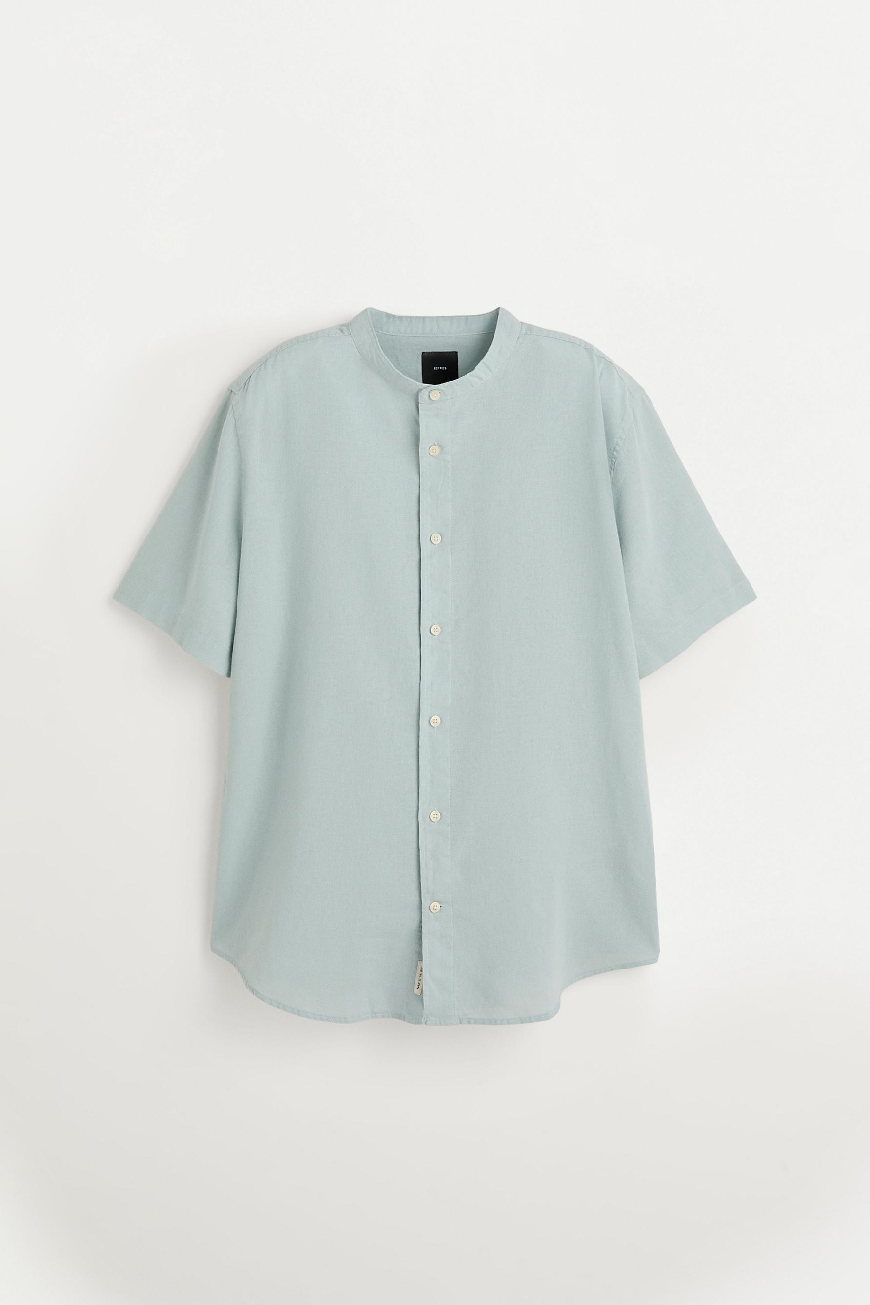 Linen-cotton stand collar shirt — PALE BLUE