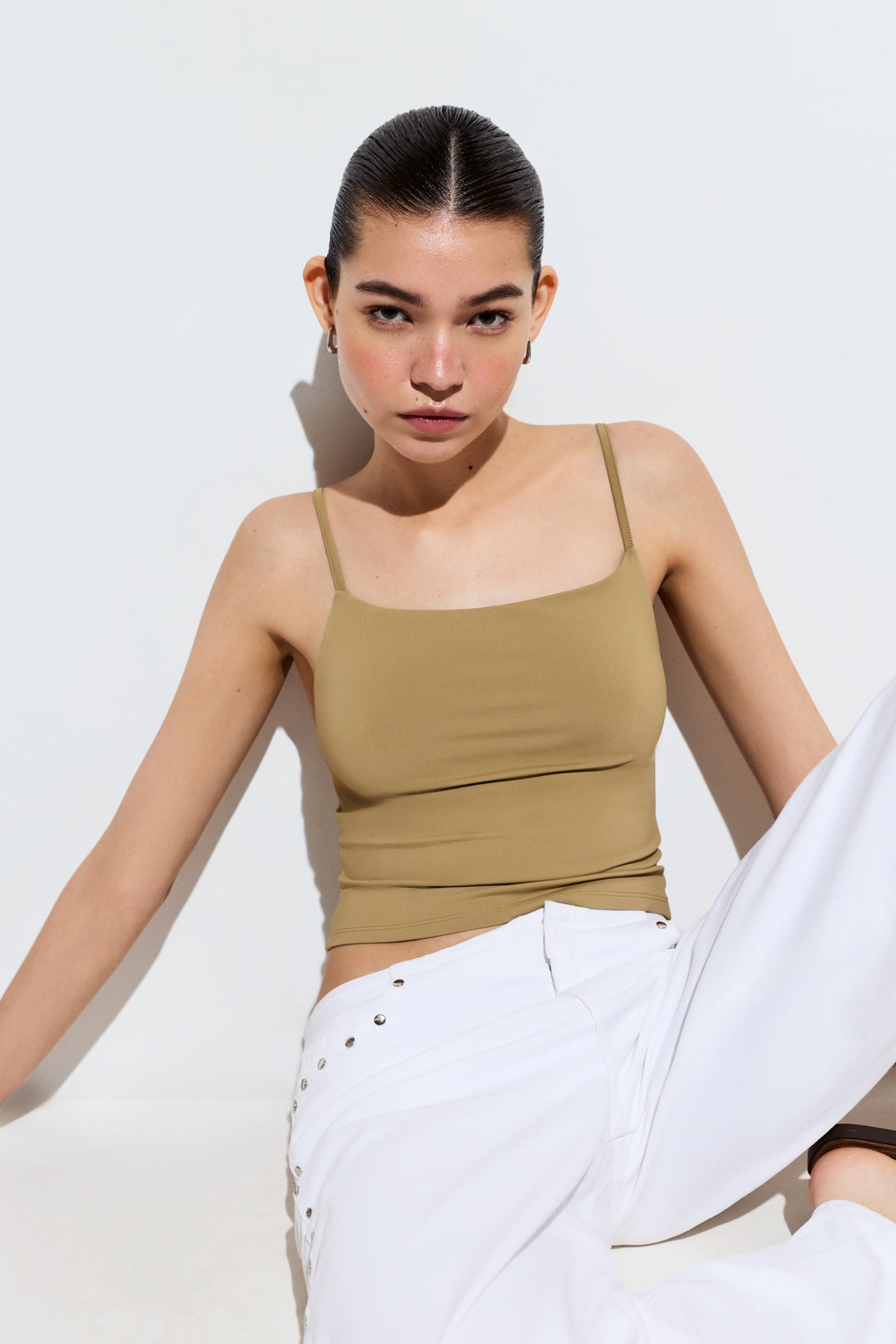 Polyamide strap top — BEIGE