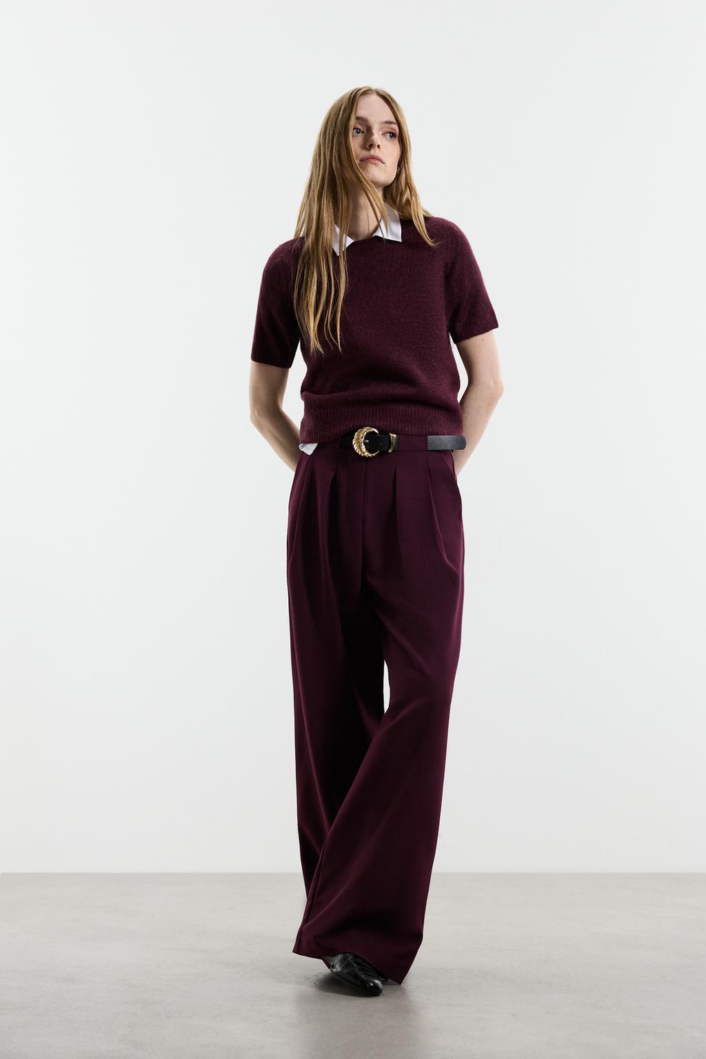 Belted high-waist wide-leg trousers