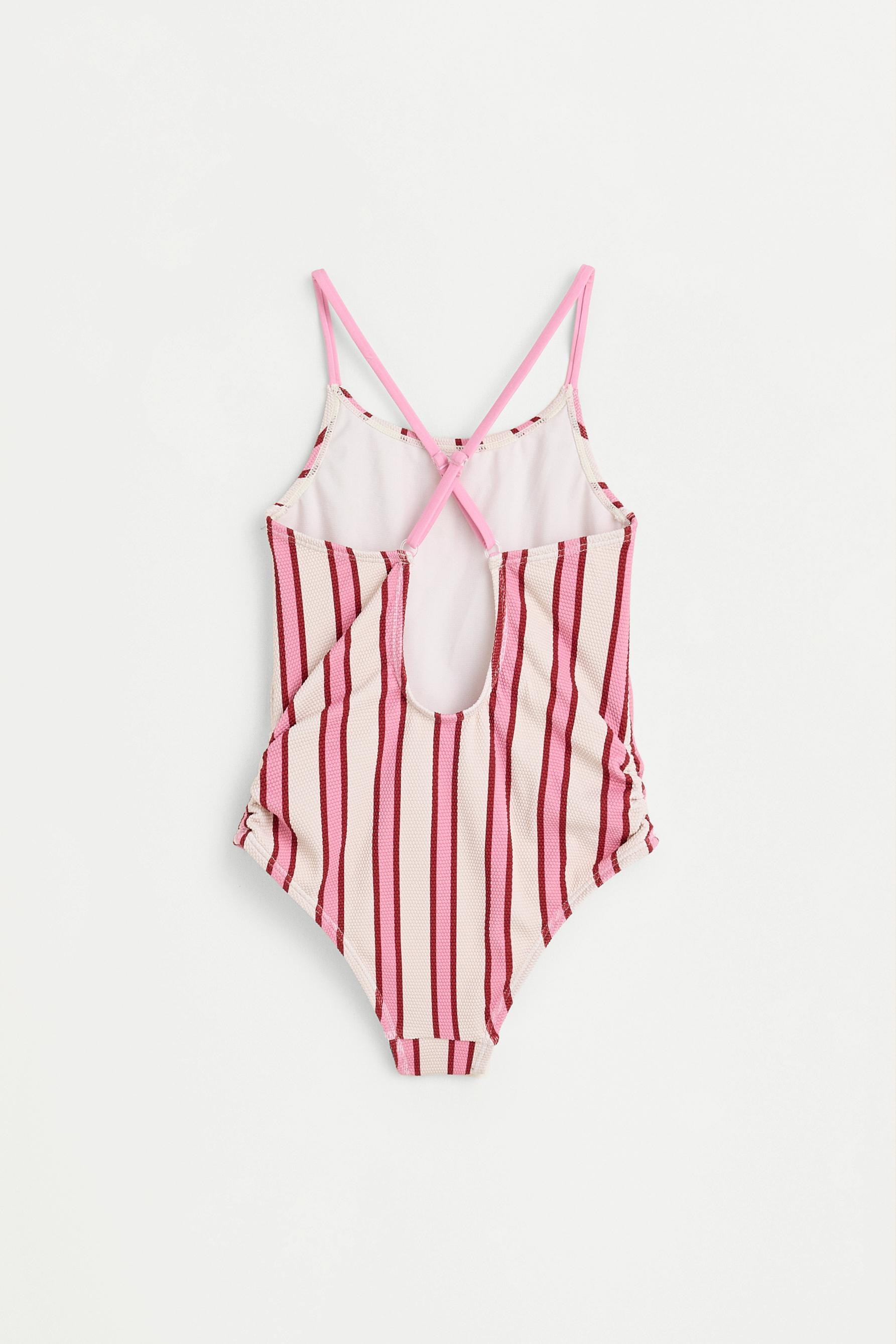 Girl's Pink Striped Swimsuit — PINKISH WHITE