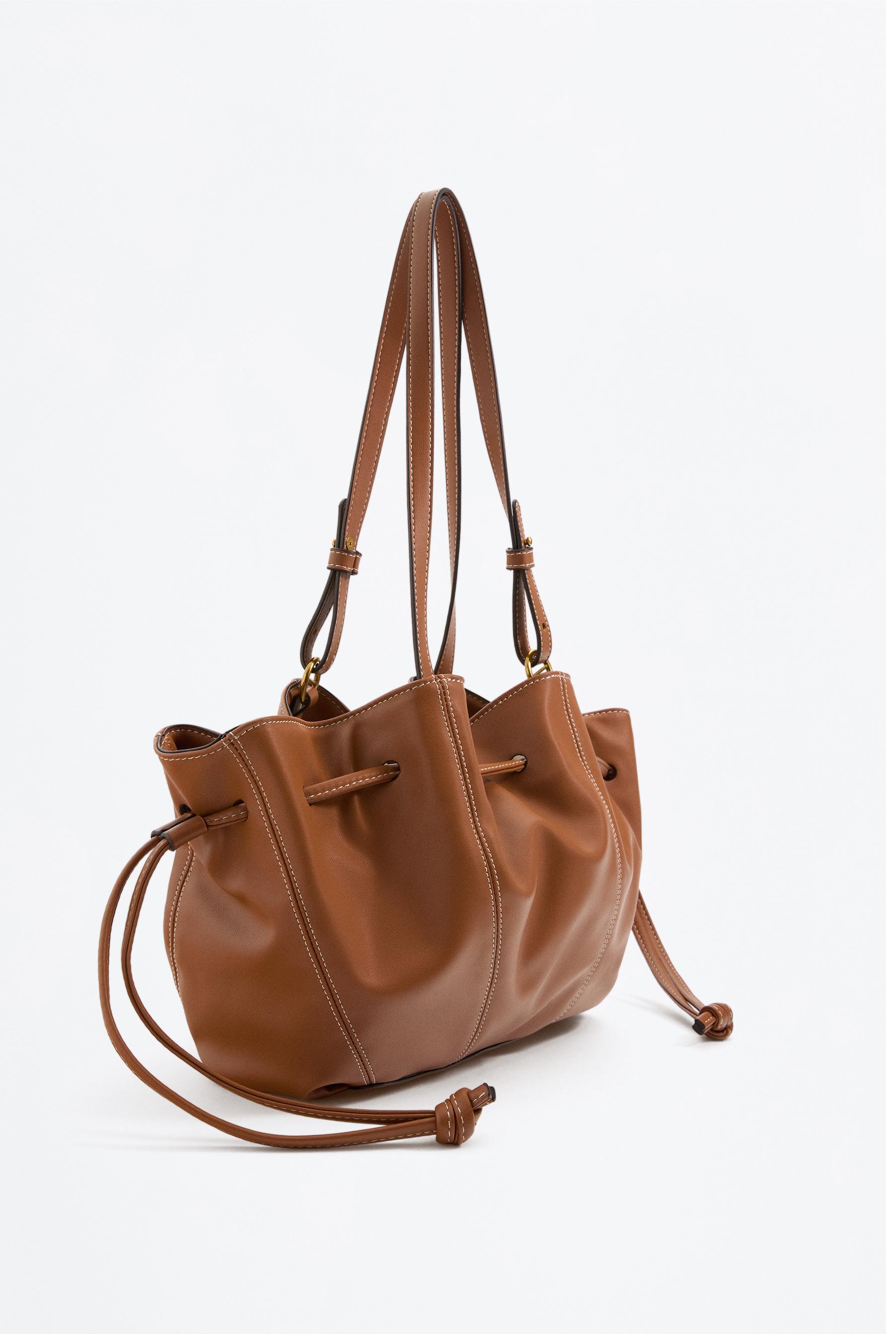 Gathered shoulder bag — CAMEL