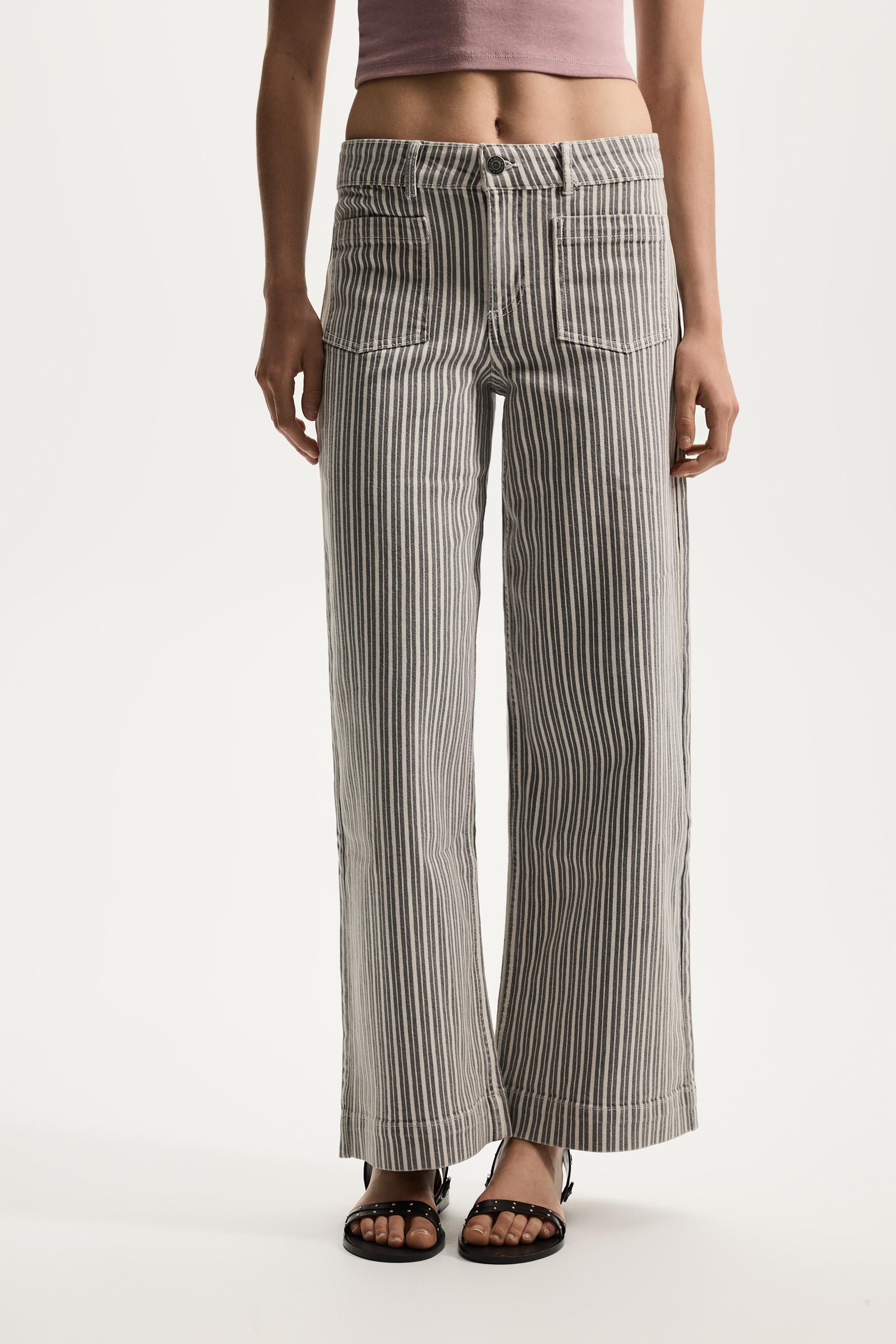 Striped culotte jeans — ECRU/BROWN