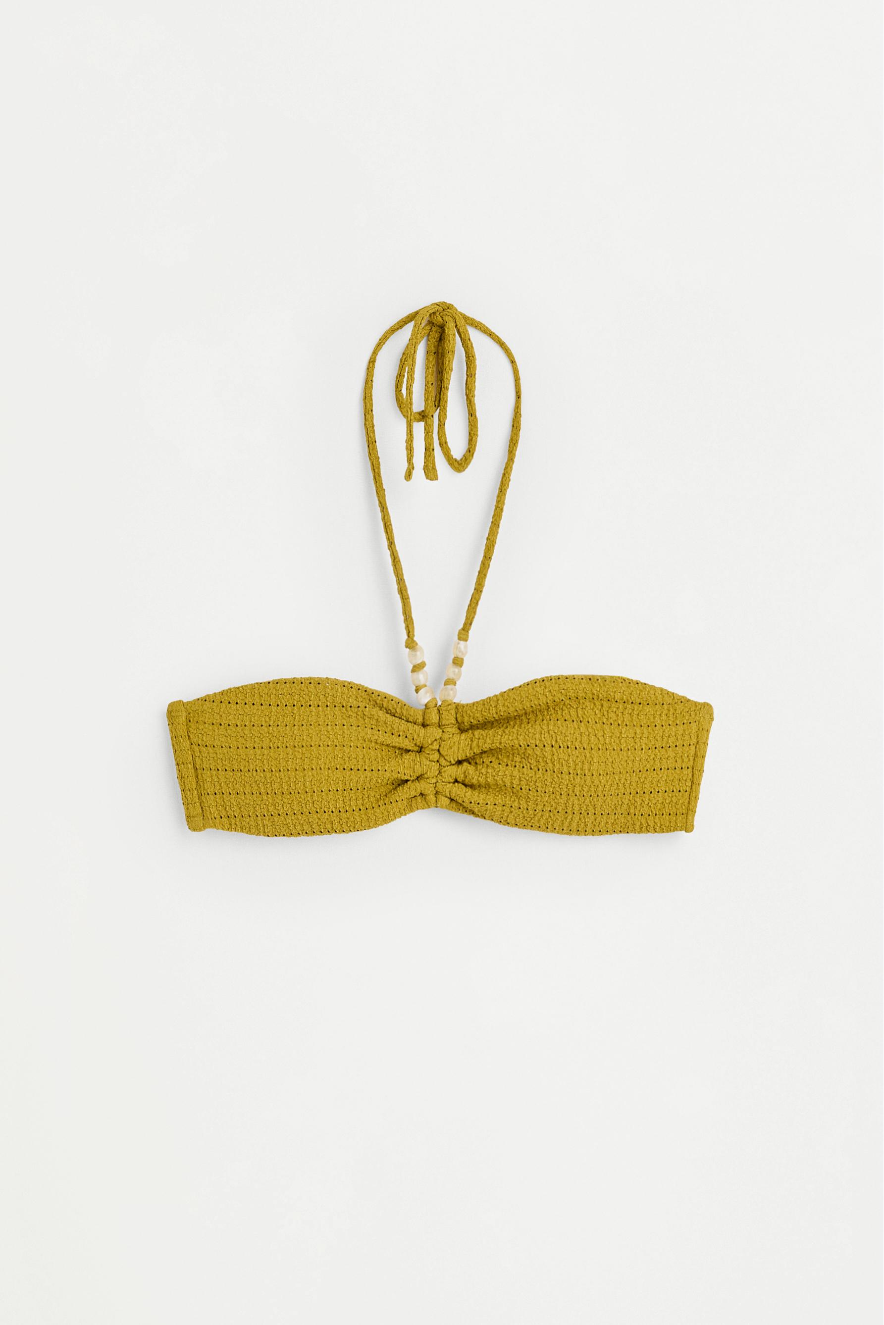 Beaded bandeau bikini top — OLIVE GREEN
