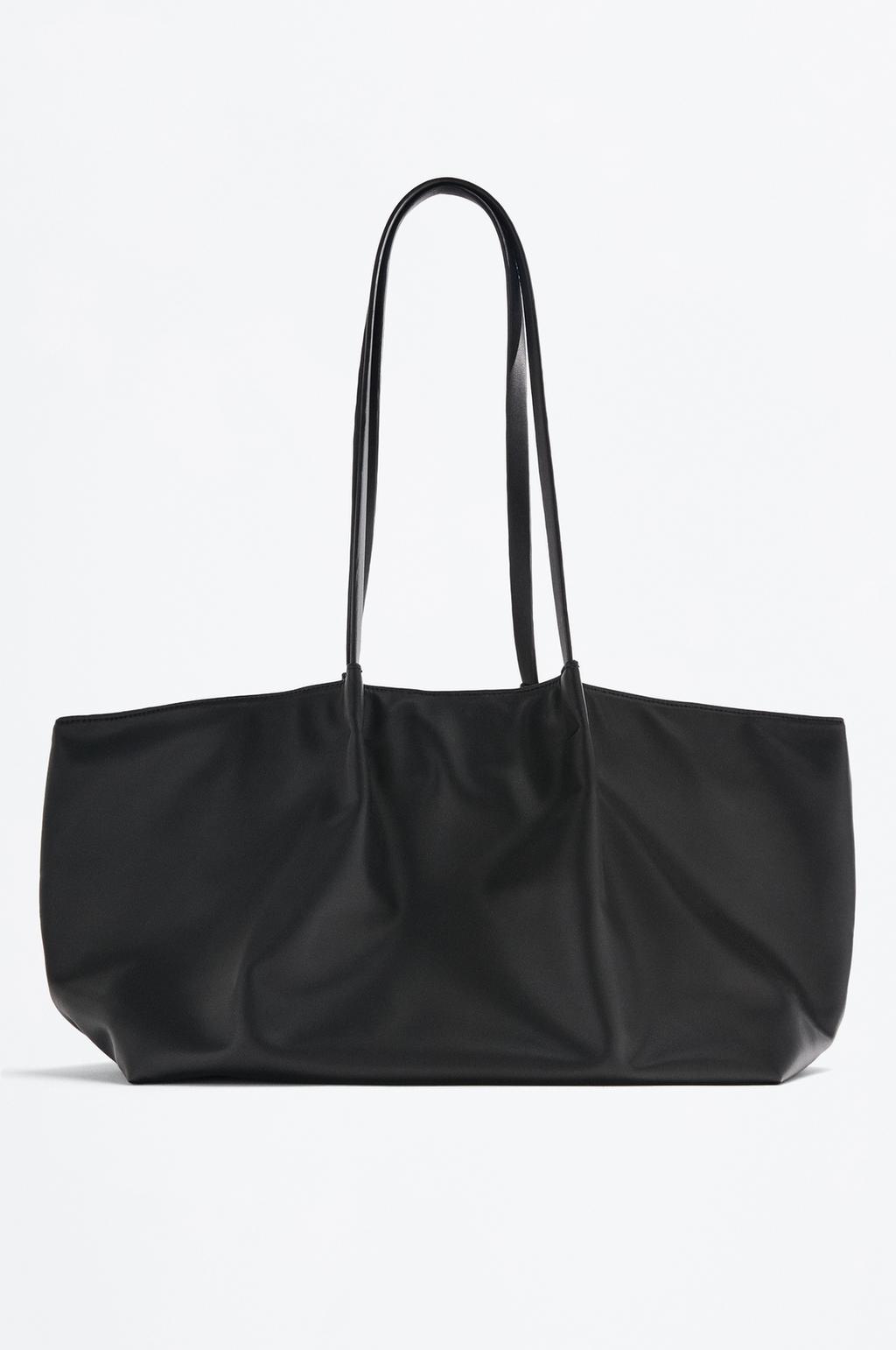 Double-handle pleated tote bag