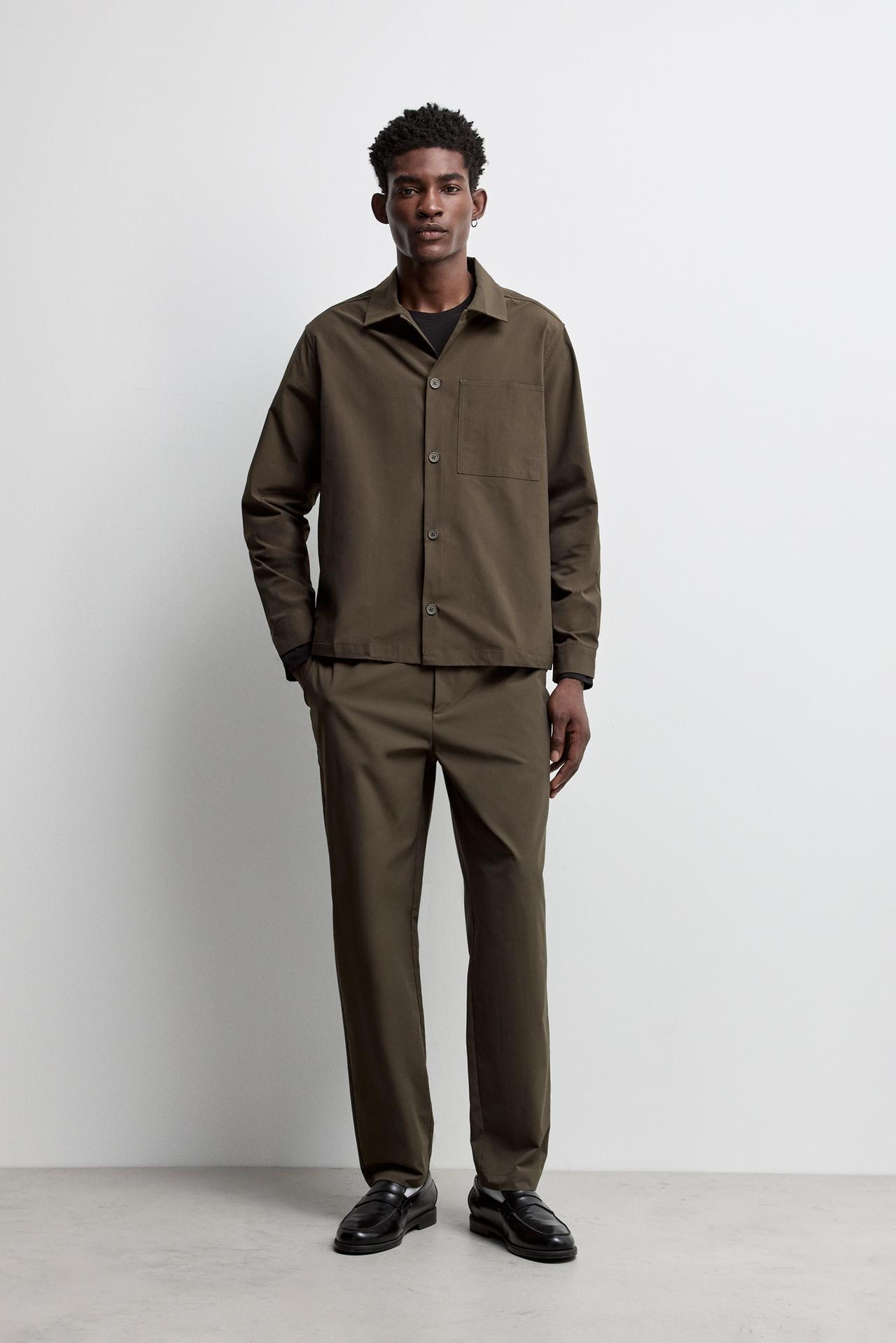 Button-Front Overshirt with Pocket — KHAKI