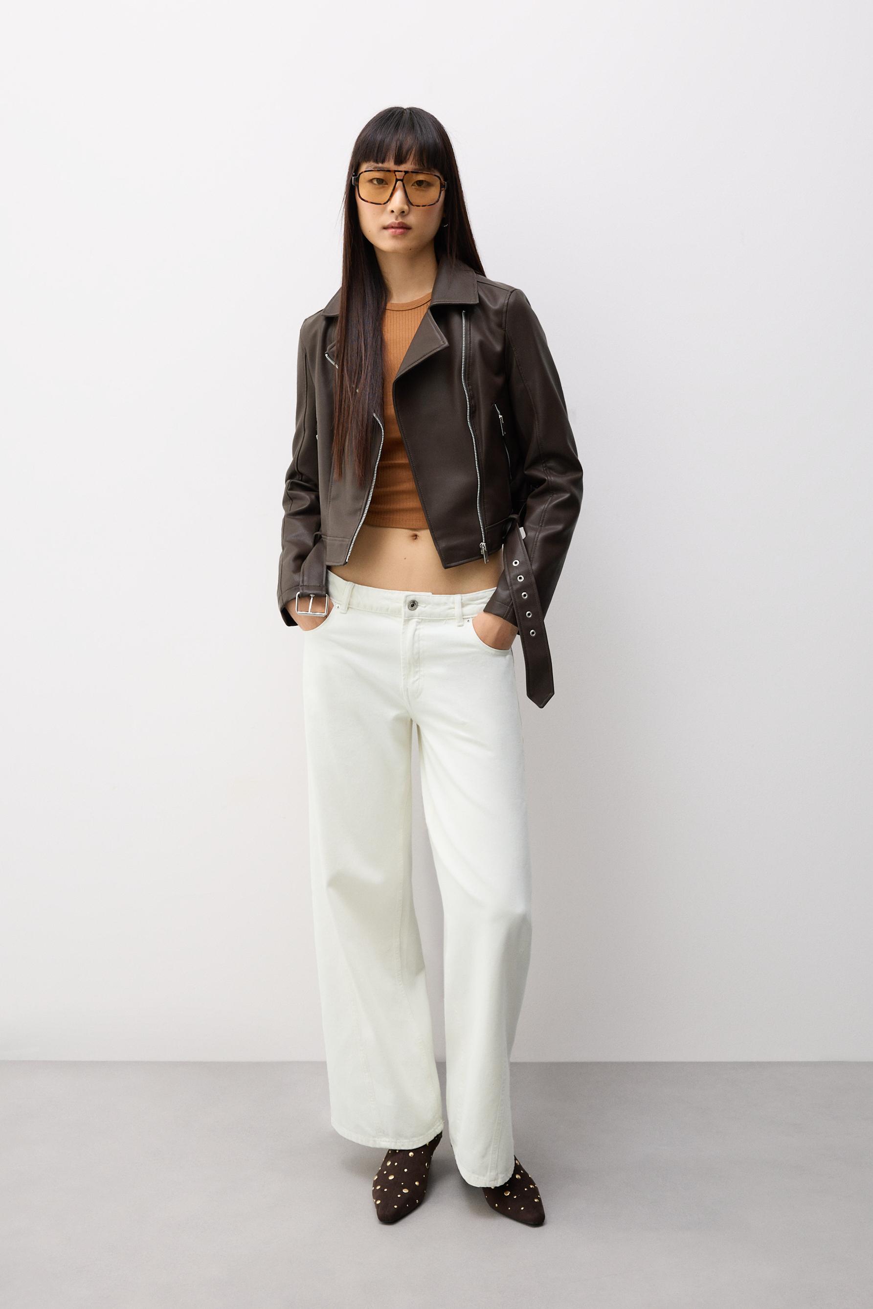 Leather-effect biker jacket — CHOCOLATE