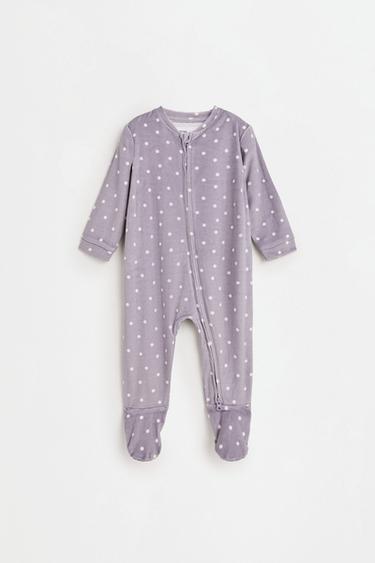 Printed Velour Footed Pajamas — LILAC 1