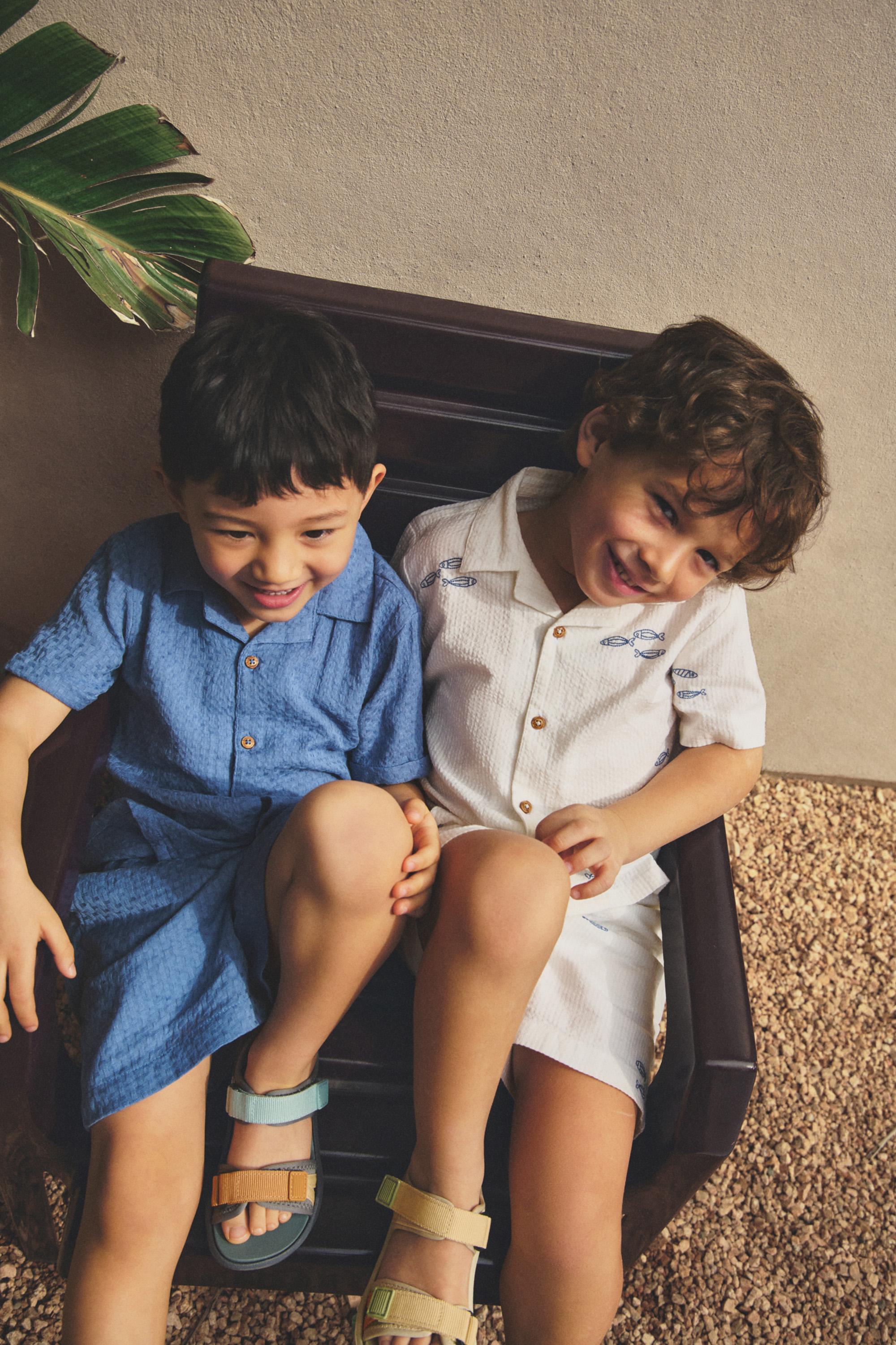 Dobby shirt and Bermuda shorts set — BLUE