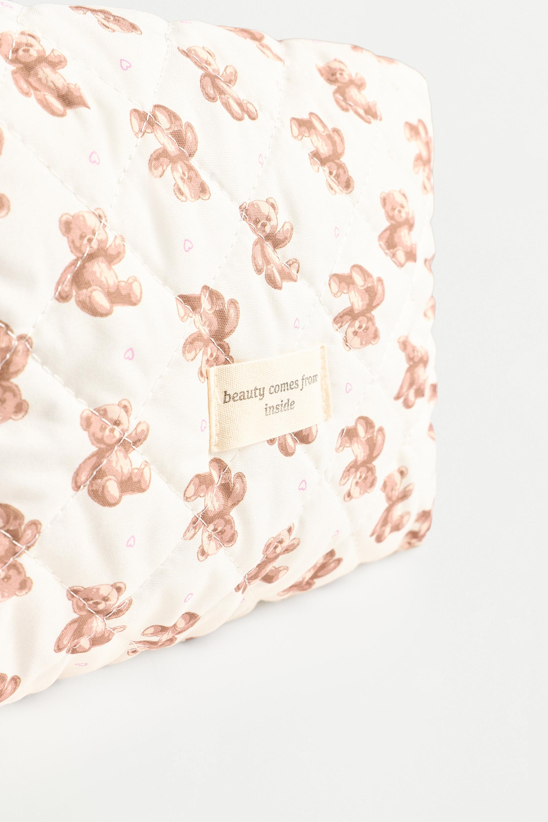 Large bear print toiletry bag — BEIGE