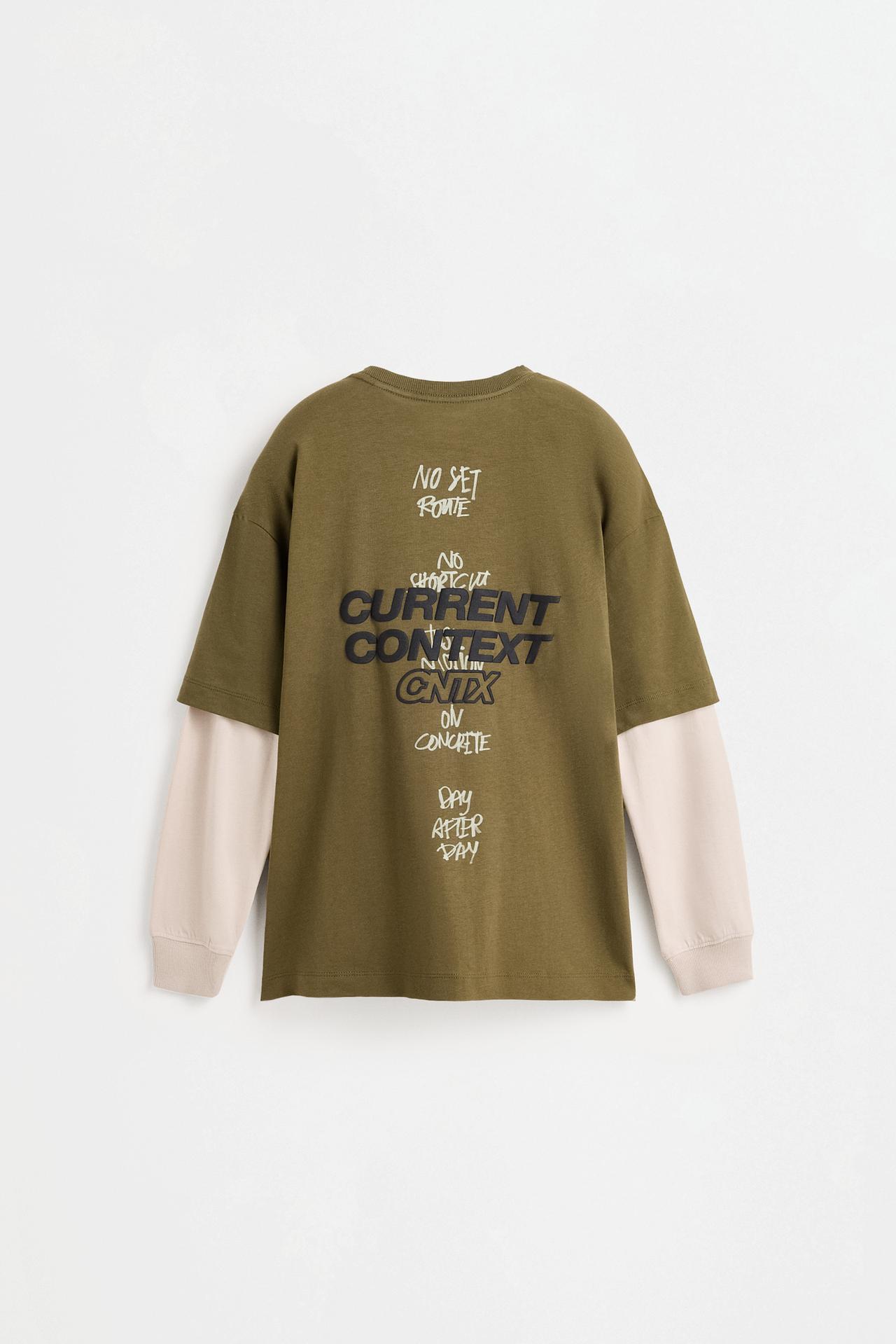 Printed double-sleeve T-shirt — KHAKI