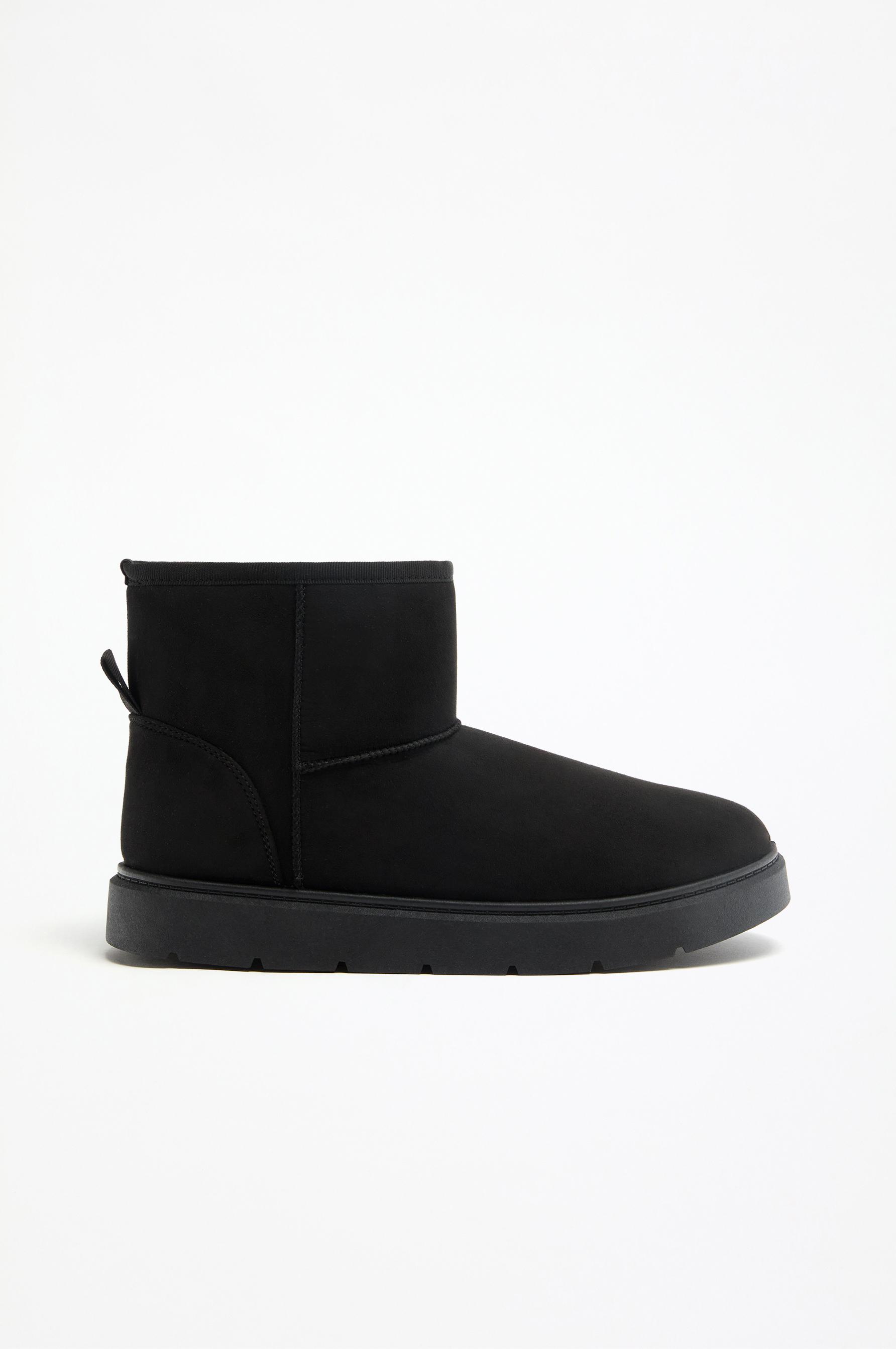 Flat fur ankle boots — BLACK