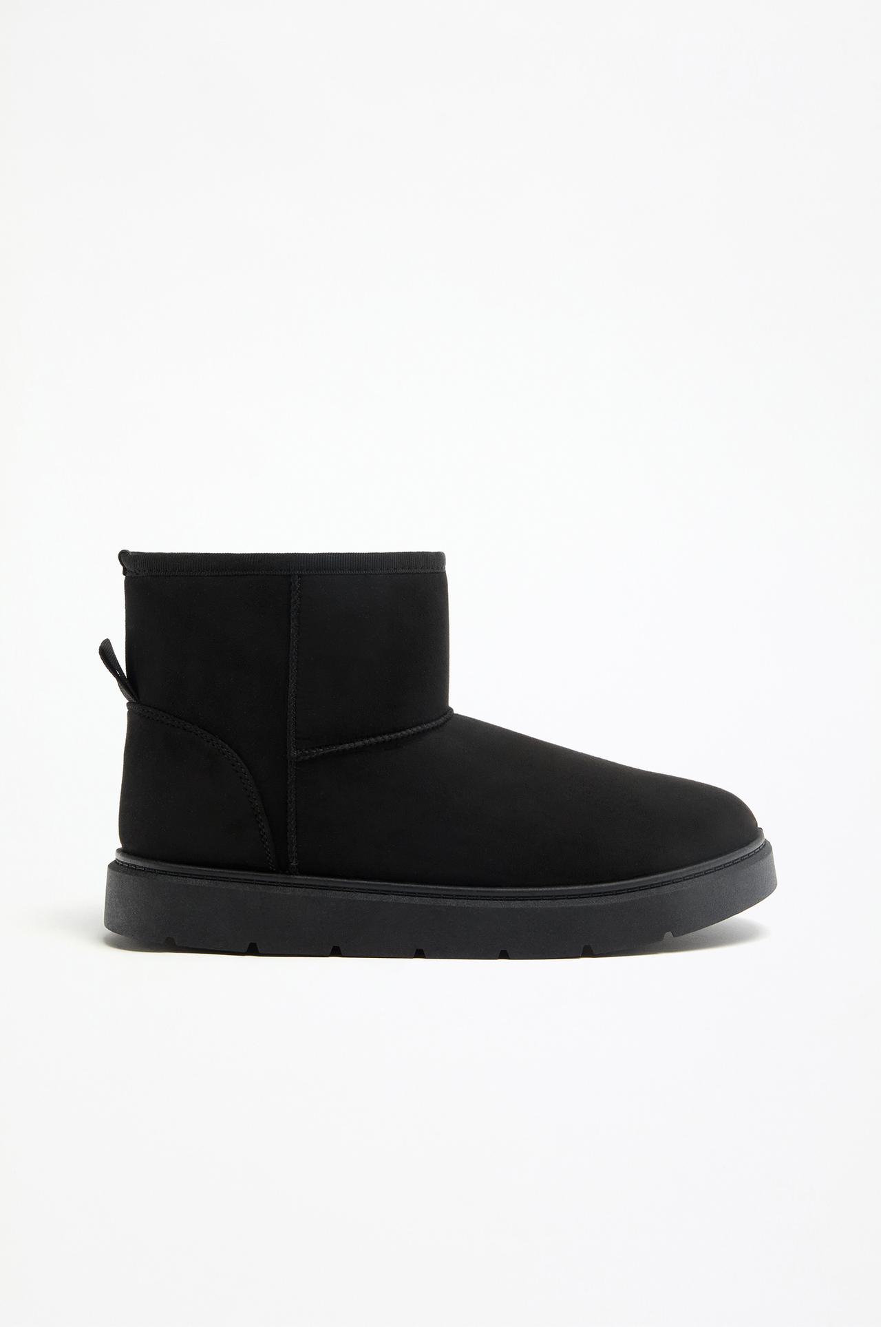 Flat fur ankle boots — BLACK