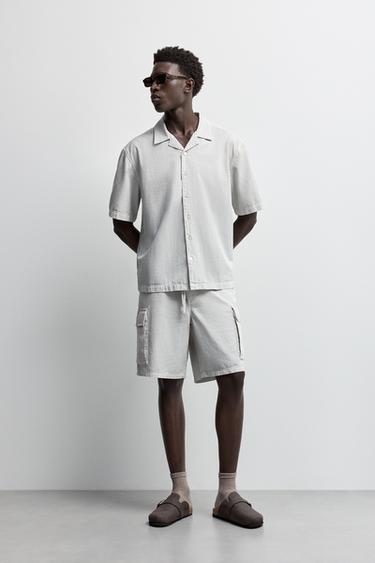 Cargo denim jogger Bermuda shorts — PALE GREY 1