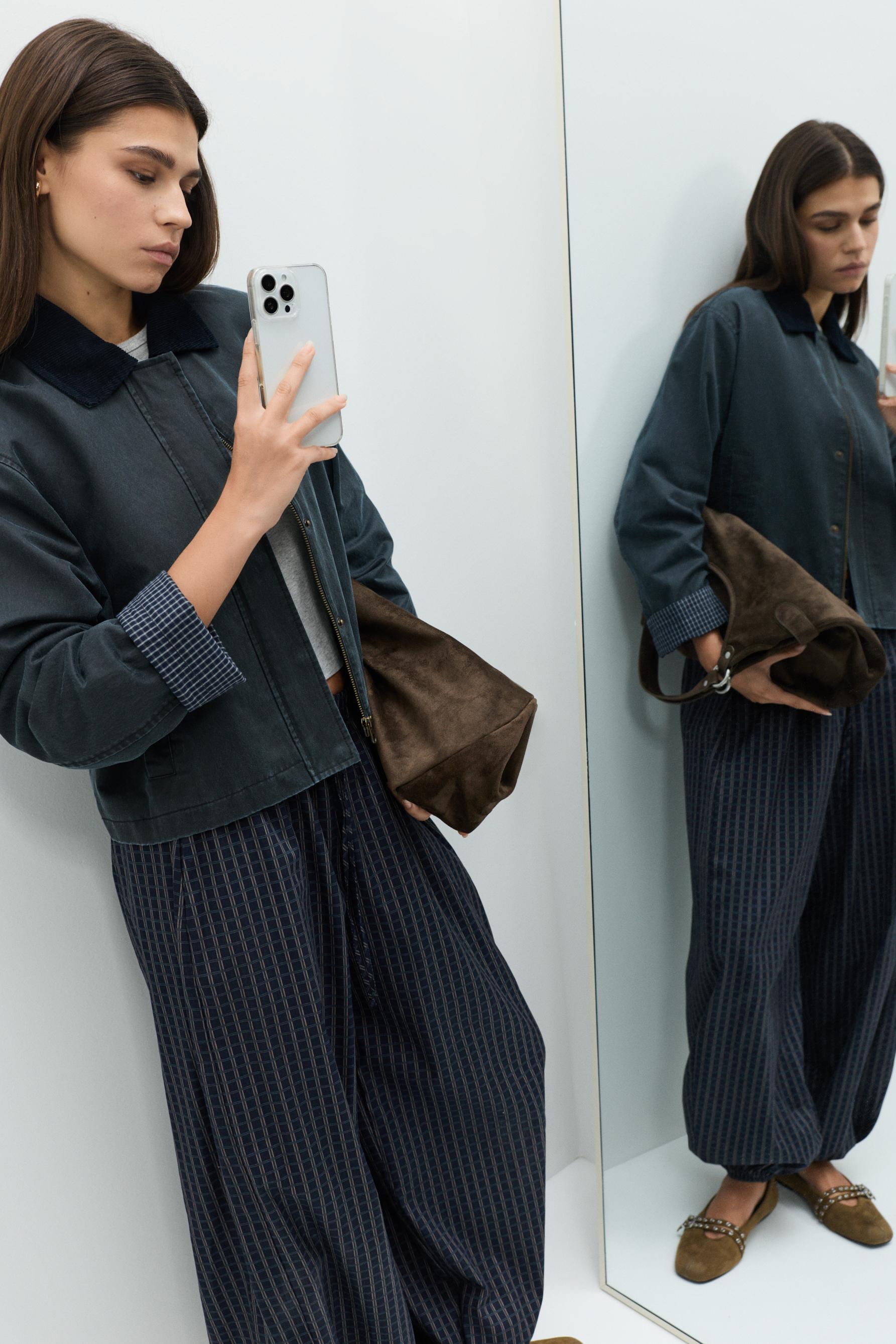 Cropped waxed jacket — DARK BLUE