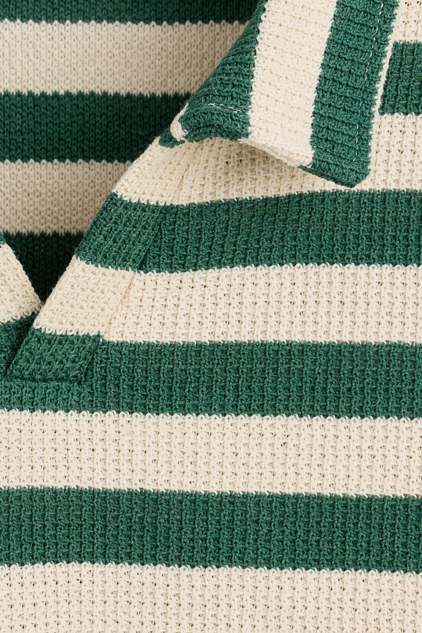 Men's | Green textured striped polo shirt — EMERALD GREEN