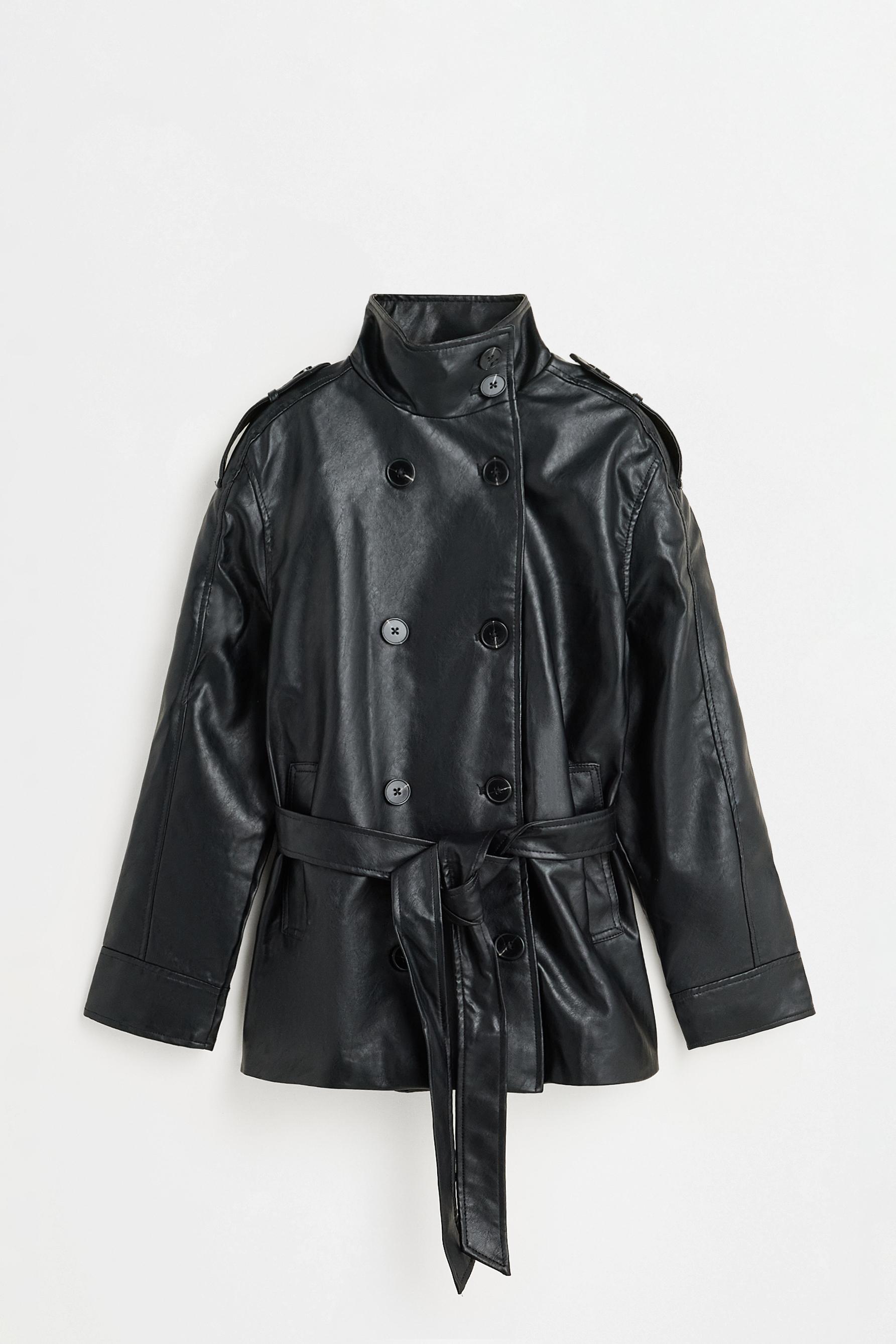 Leather effect trench coat — BLACK