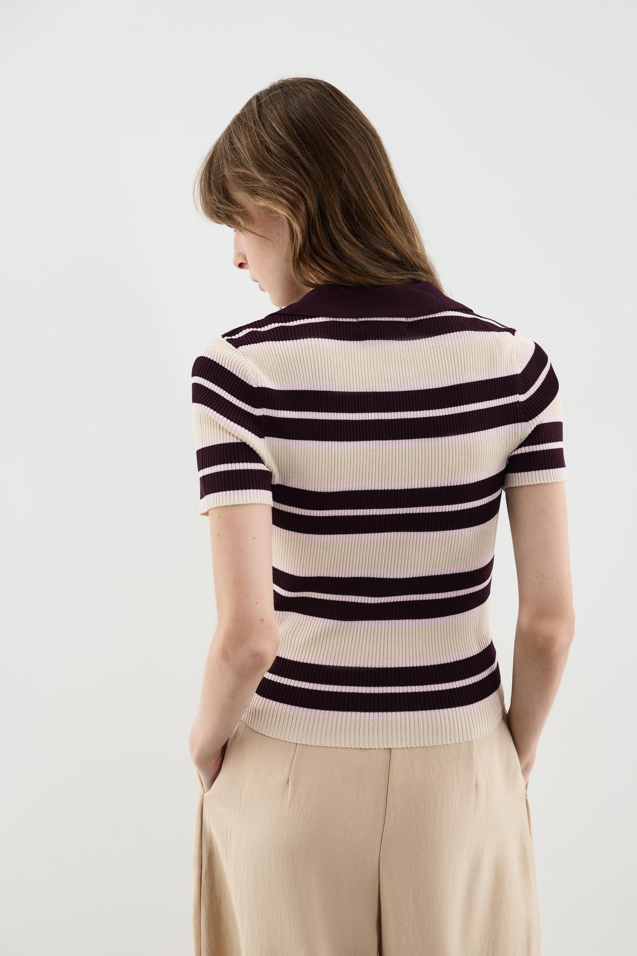 Basic rib knit polo shirt — DUSTY PINK
