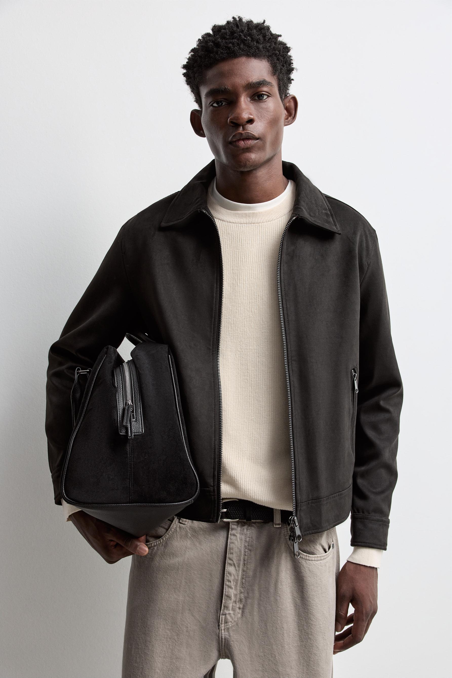 Faux suede jacket — BLACK