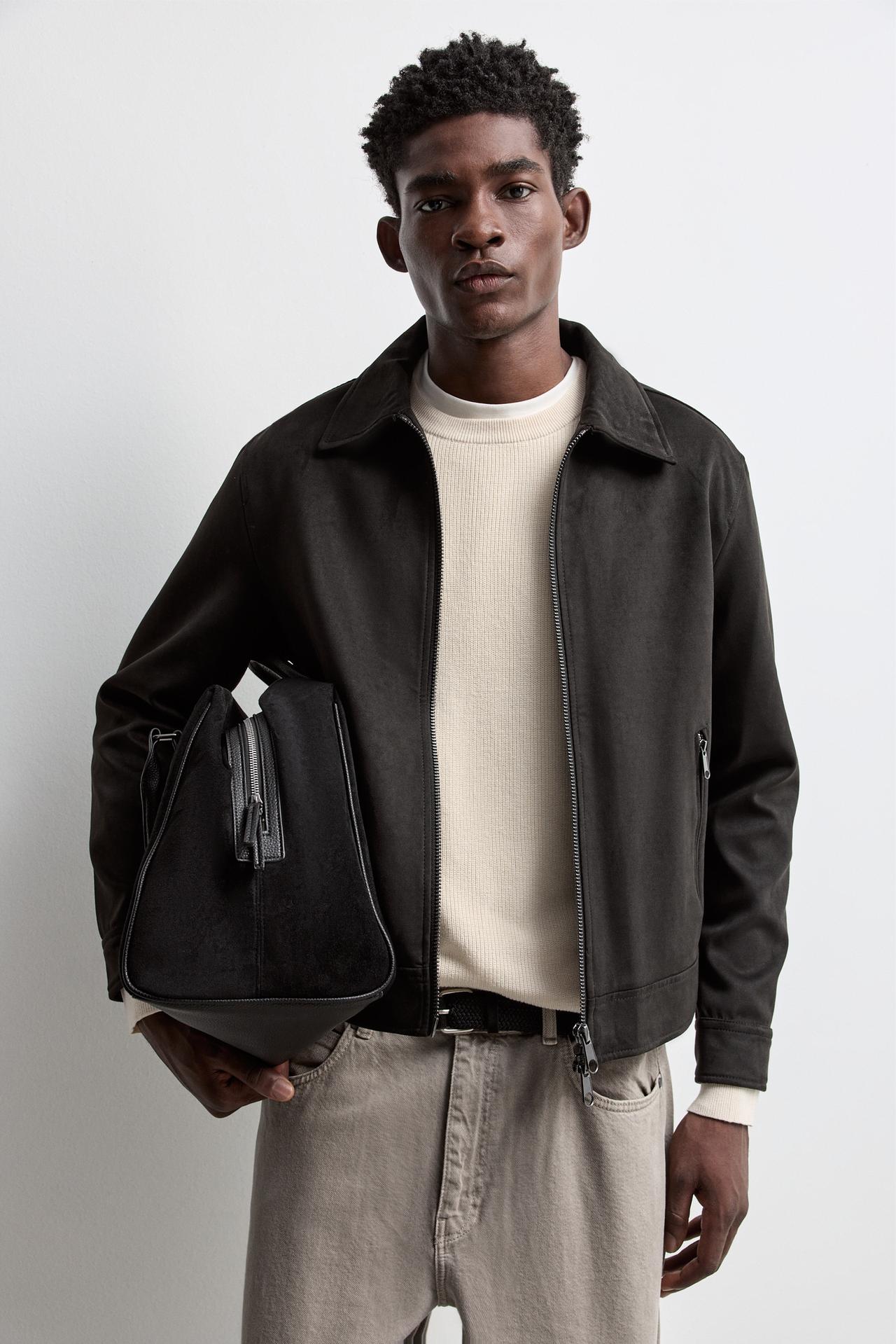 Faux suede jacket — BLACK