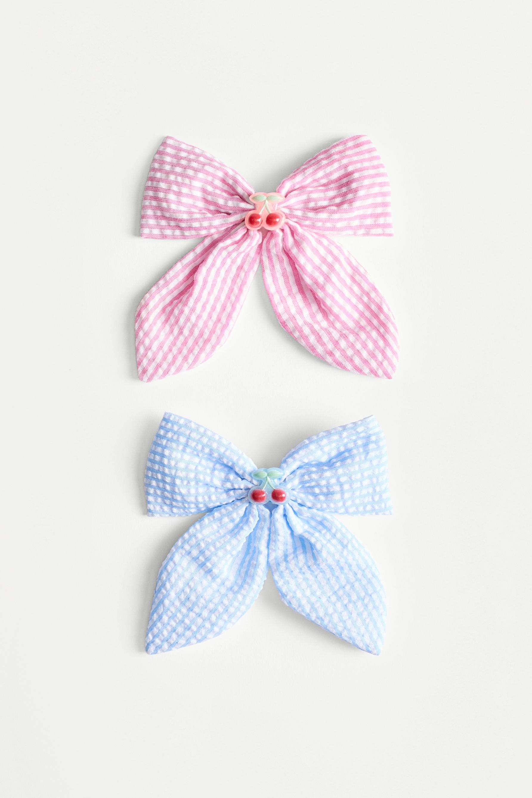 Striped bow hair clips (2-pack) — BLUE