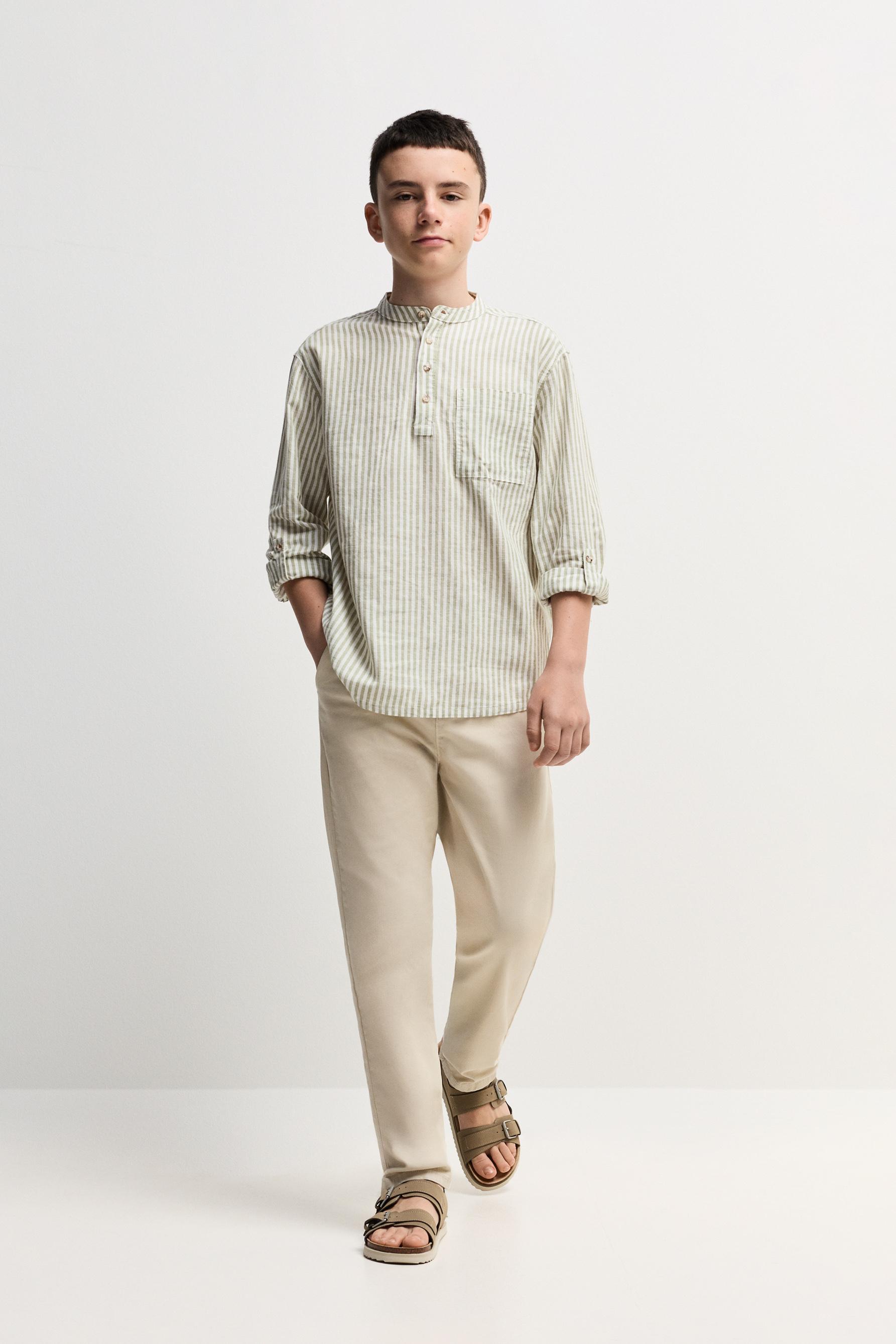 Camisa lino - algodón cuello mao