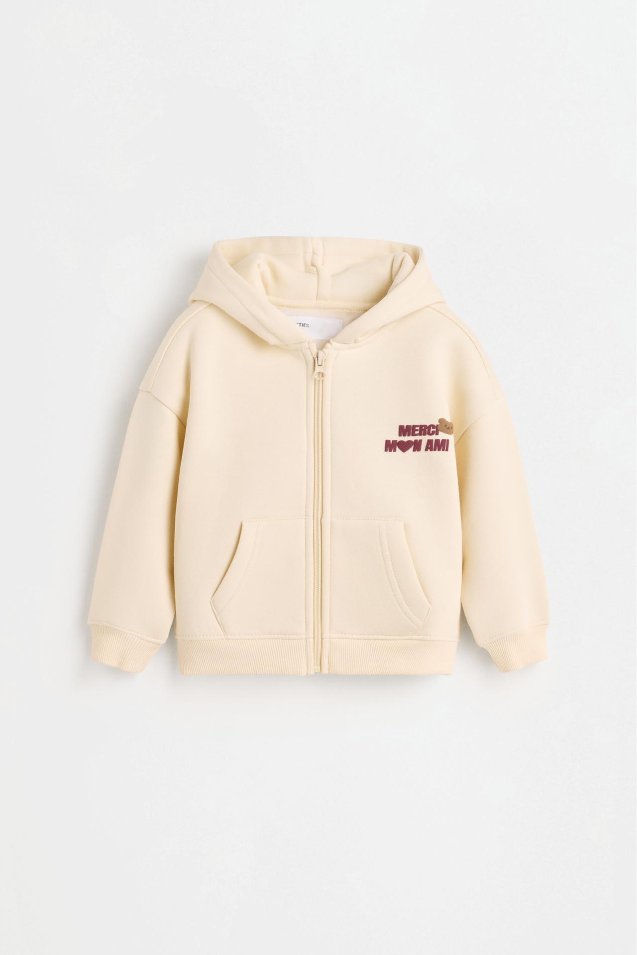 Zip-up sweatshirt with raised lettering — ECRU