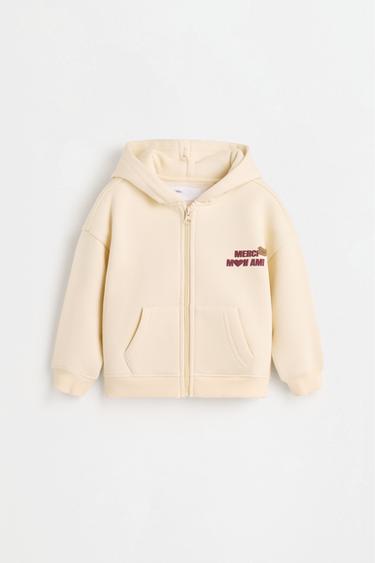 Zip-up sweatshirt with raised lettering — ECRU 1