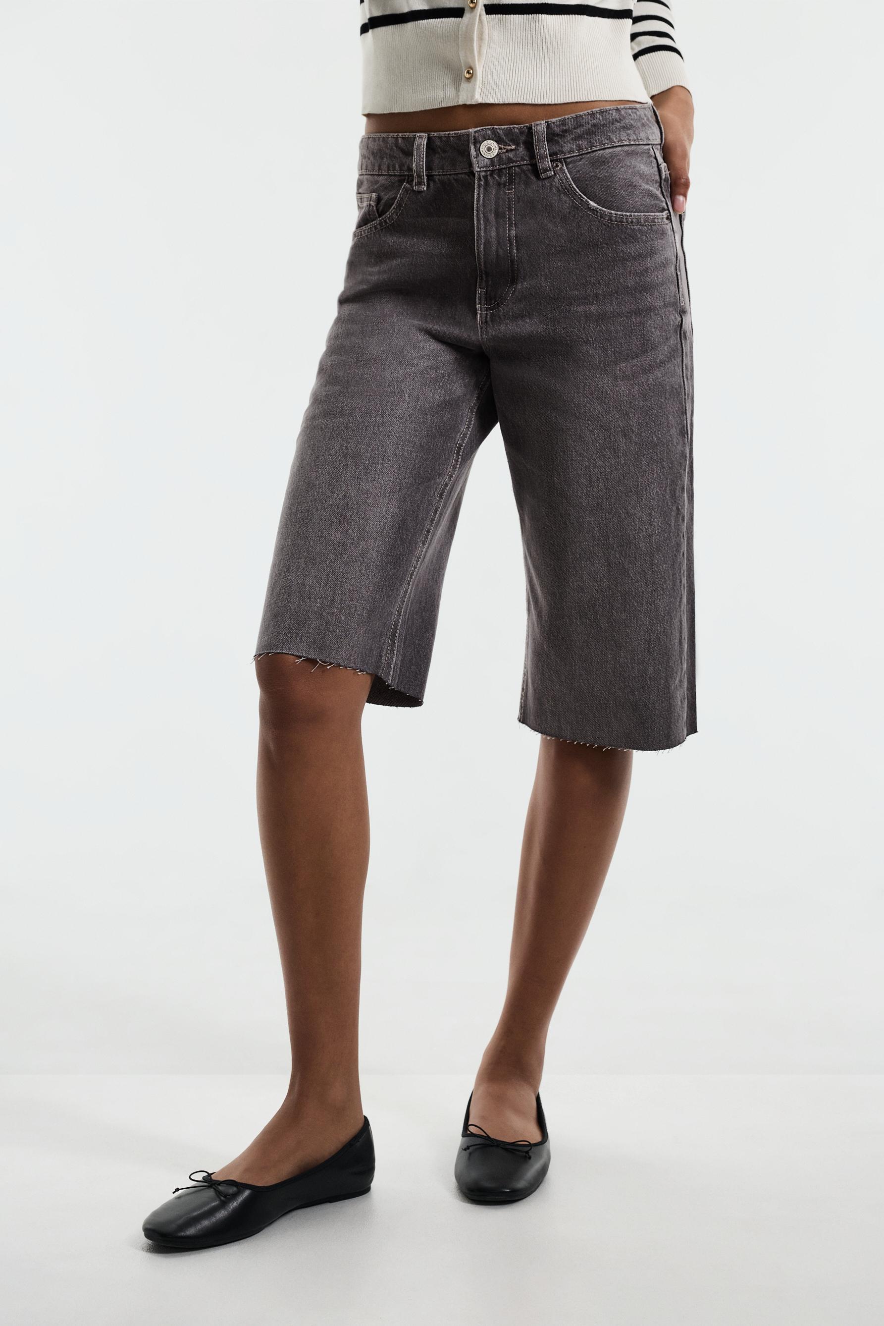 Slim fit wide-leg denim Bermuda shorts — GREY MARL