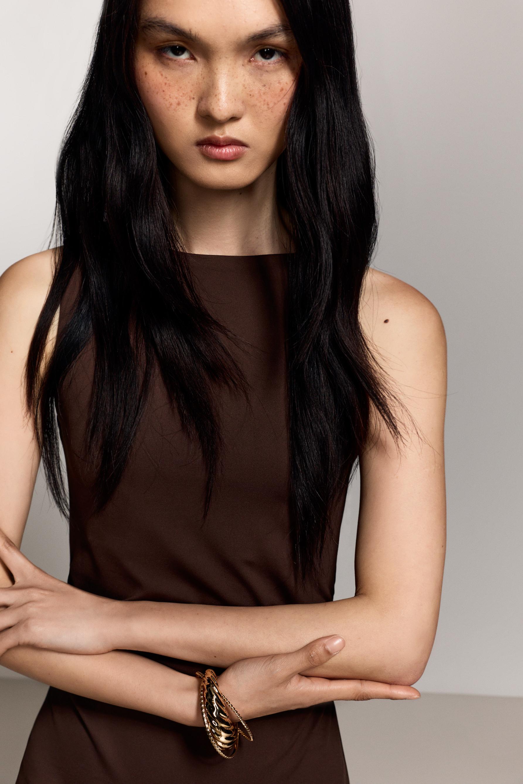 Polyamide midi dress — BROWN