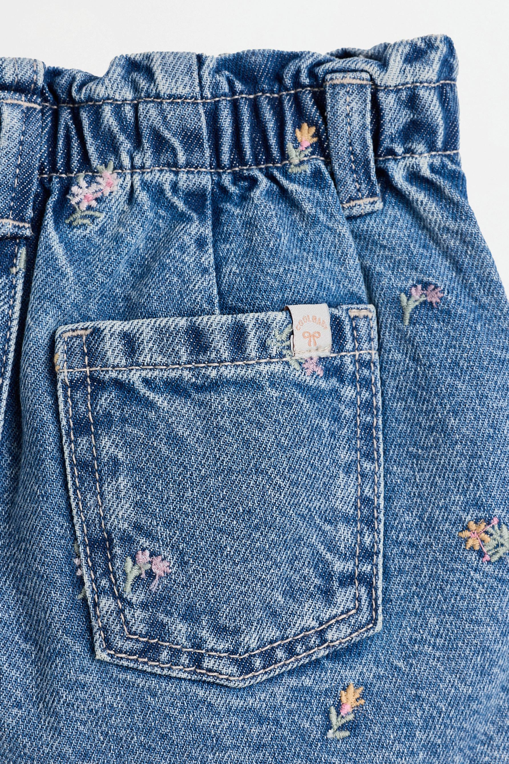 Embroidered paperbag denim shorts — NAVY