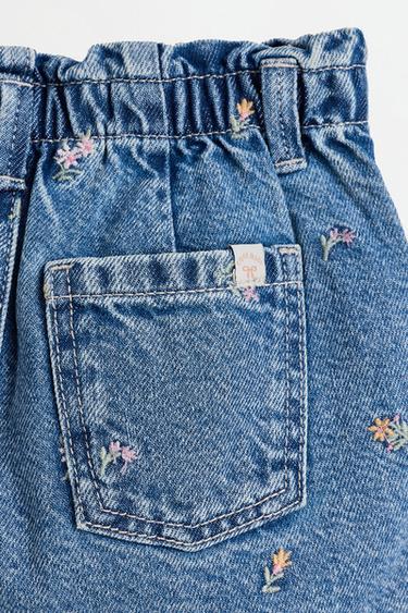 Embroidered paperbag denim shorts — NAVY 4