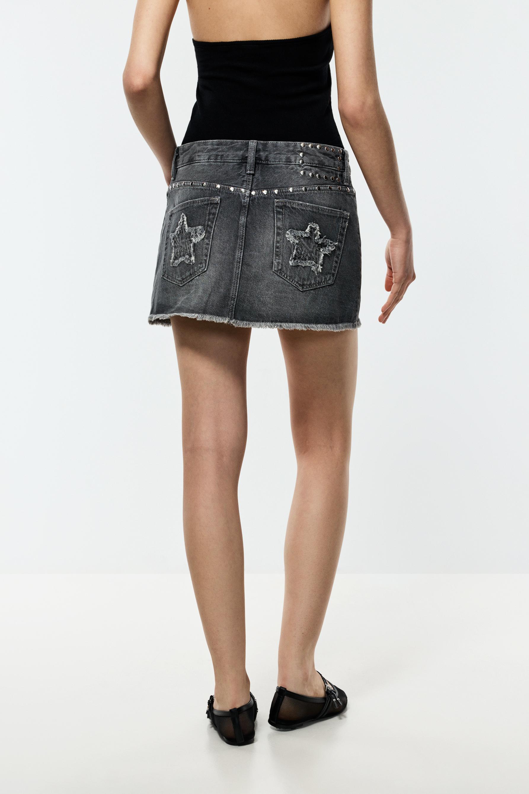 Studded denim skirt — GREY