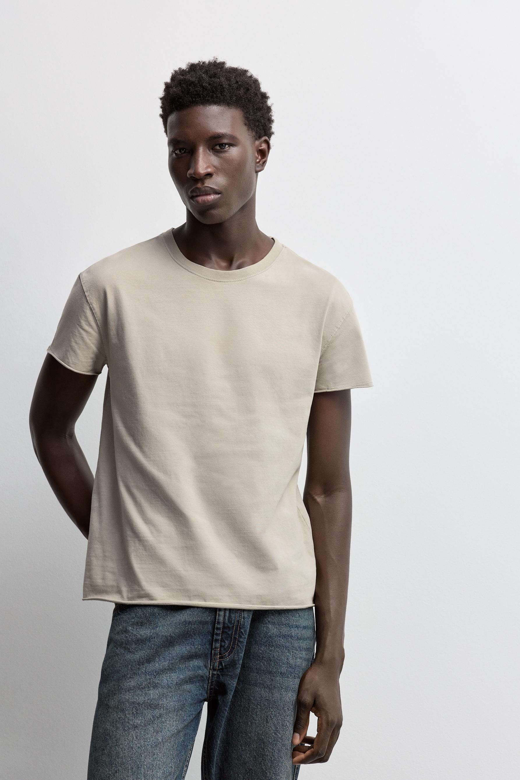 Frayed hem T-shirt — CAMEL