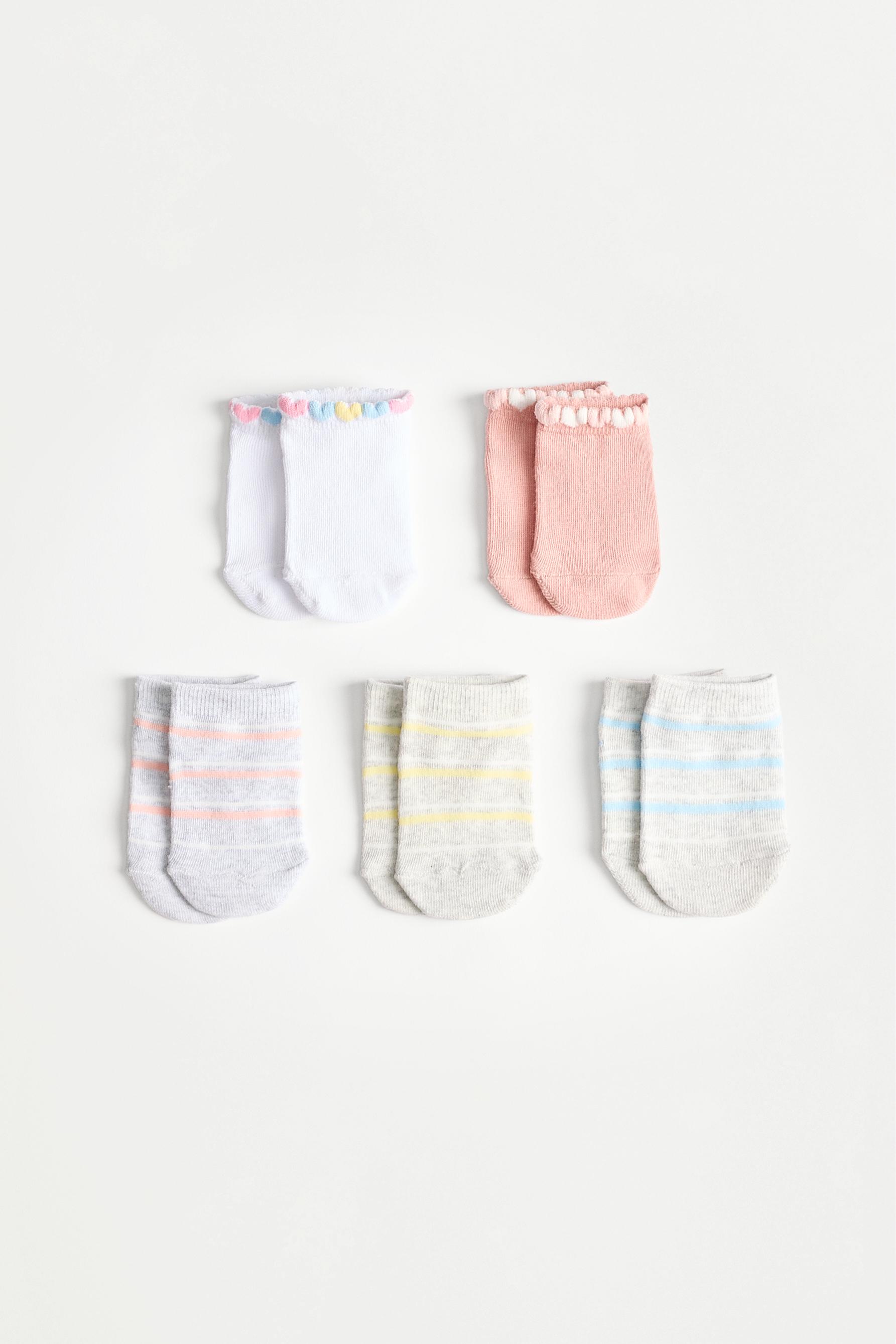 3D Heart ankle socks (5-pack) — WHITE/SKY BLUE
