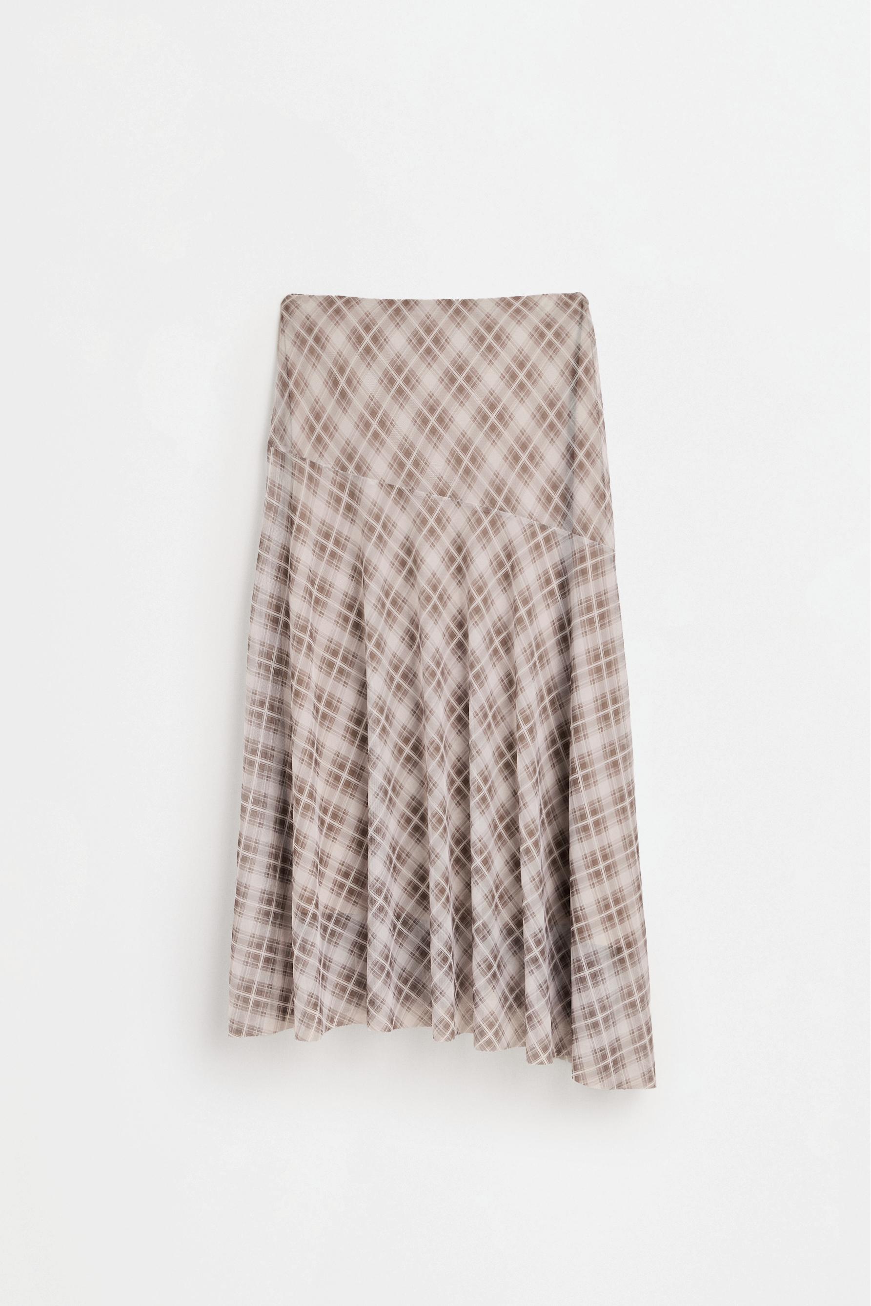 Plaid midi skirt — ECRU/BROWN