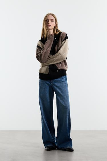 Diamond-textured sweater — ECRU/BROWN 3