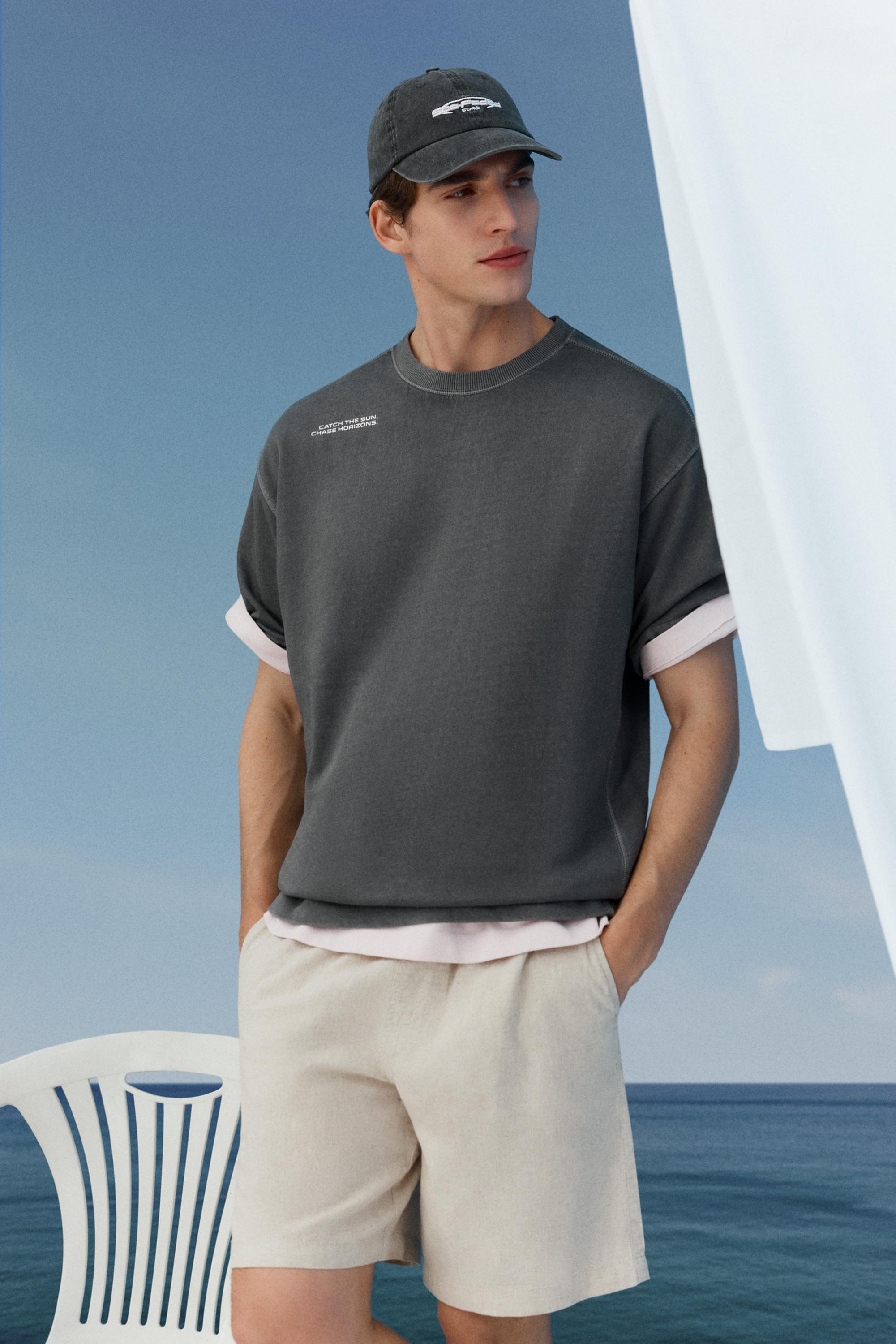 Faded-effect short sleeve sweatshirt — DARK GREY