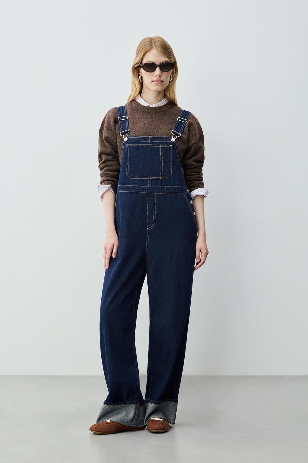 Contrast denim dungarees