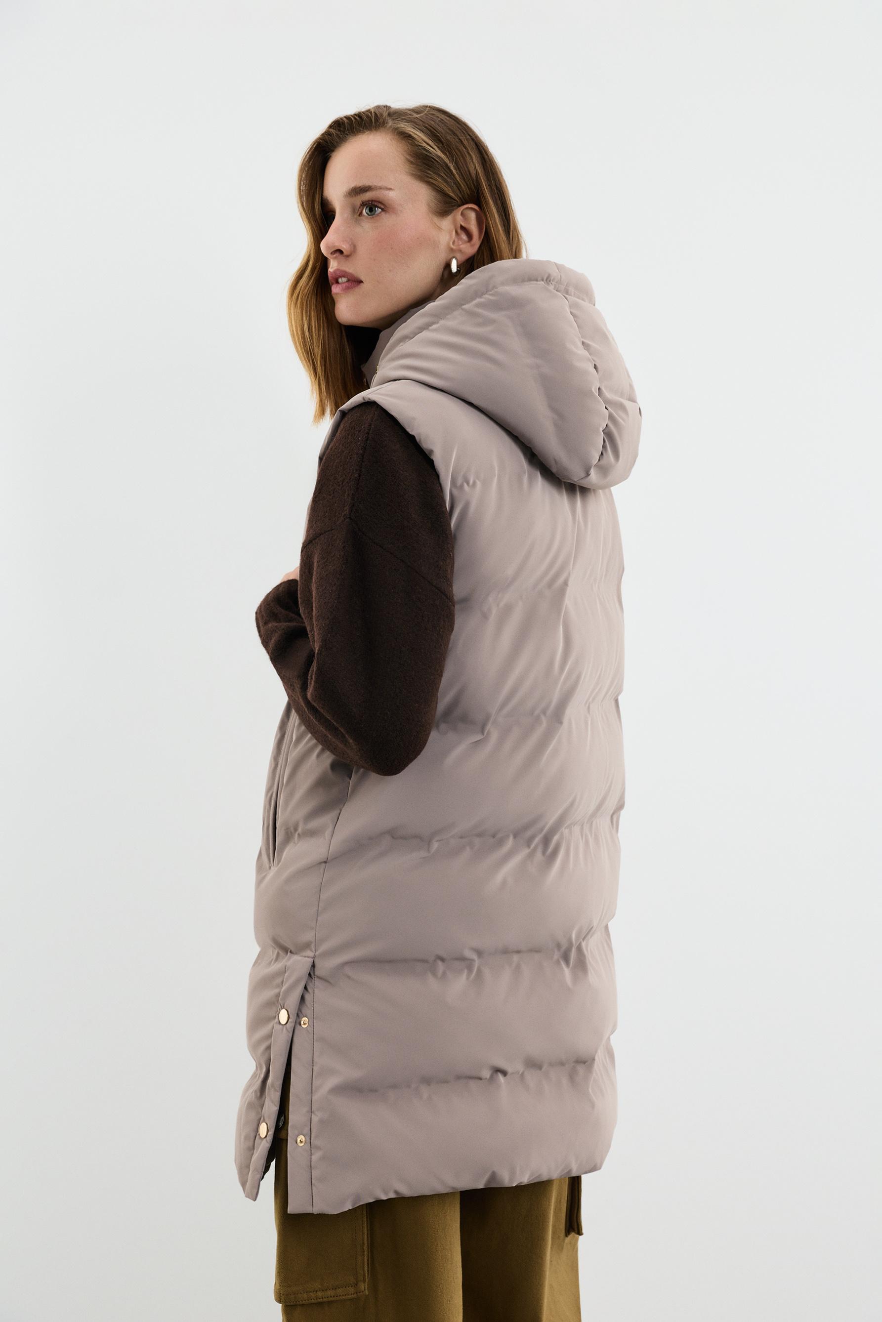 Long quilted gilet — PEARL GREY