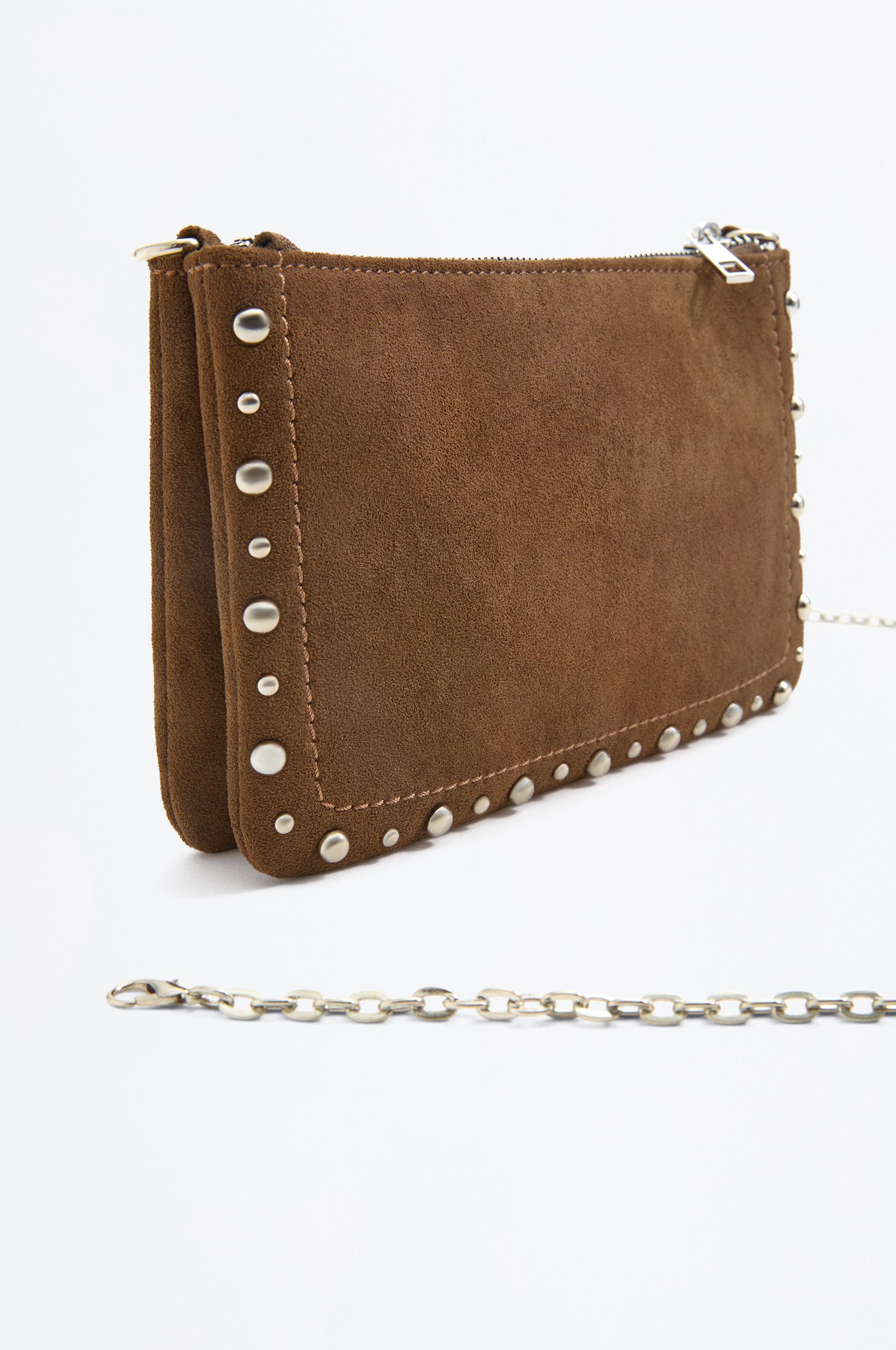 Faux suede crossbody bag — BROWN