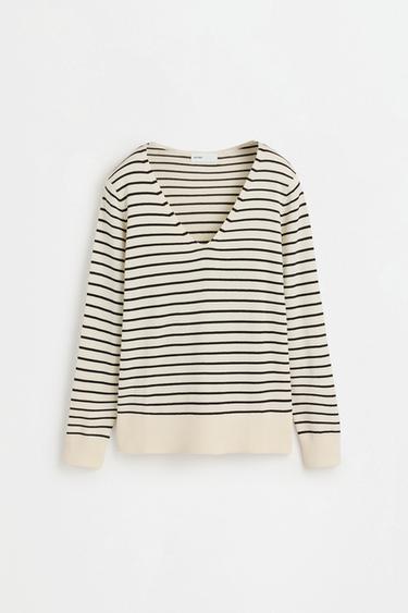 Basic V-neck sweater — BEIGE/BROWN 6