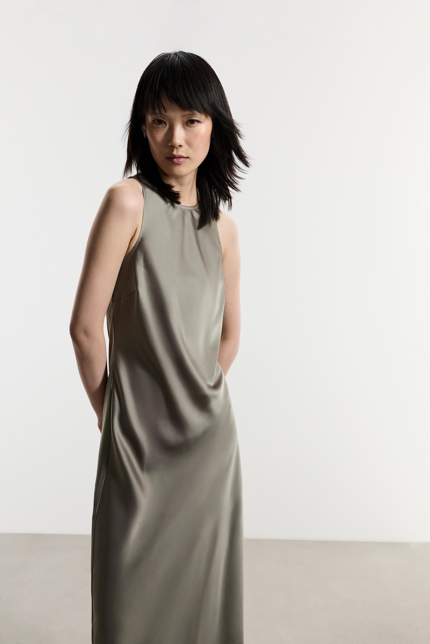 Satin midi dress — PALE KHAKI