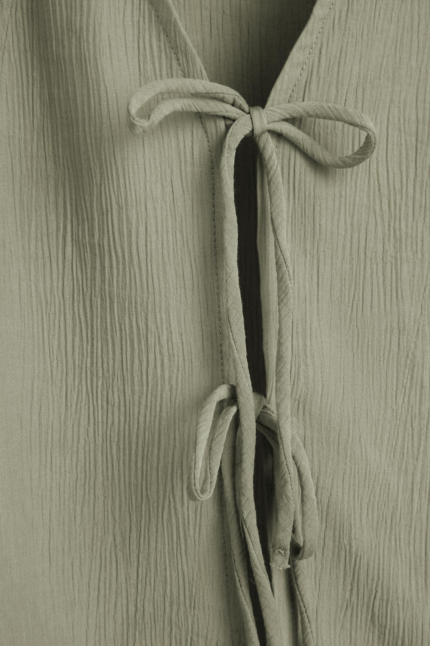 Textured tie-front shirt — PALE KHAKI