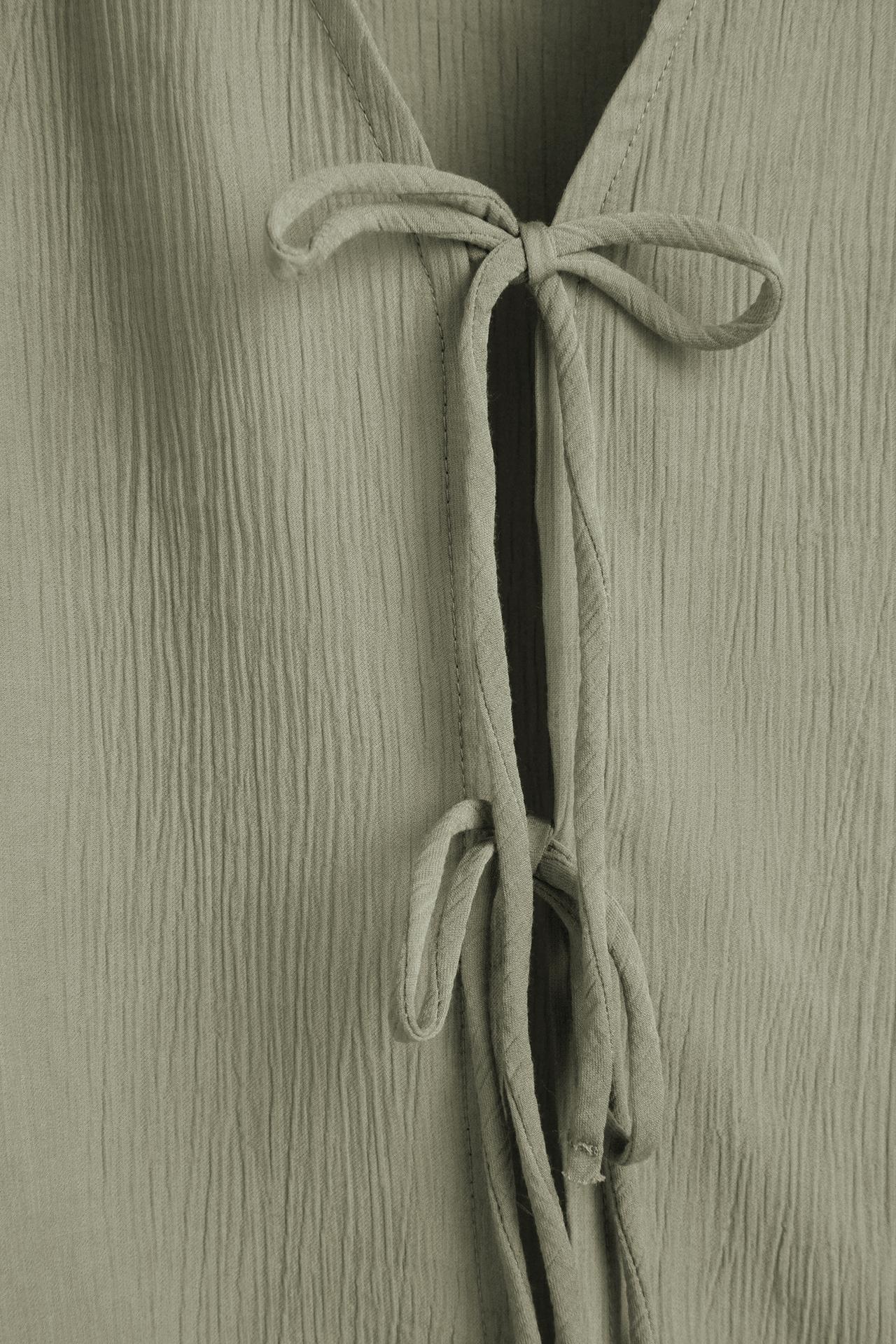 Textured tie-front shirt — PALE KHAKI