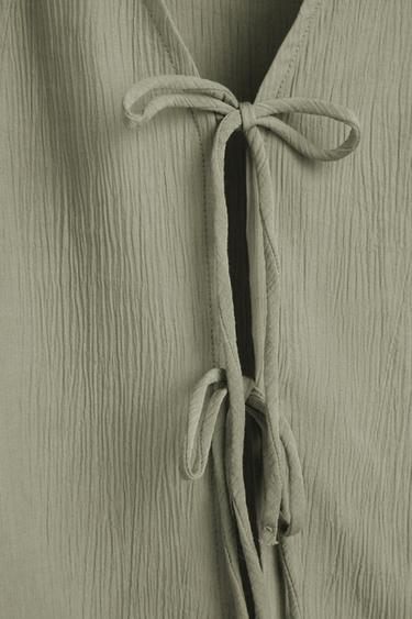 Textured tie-front shirt — PALE KHAKI 7