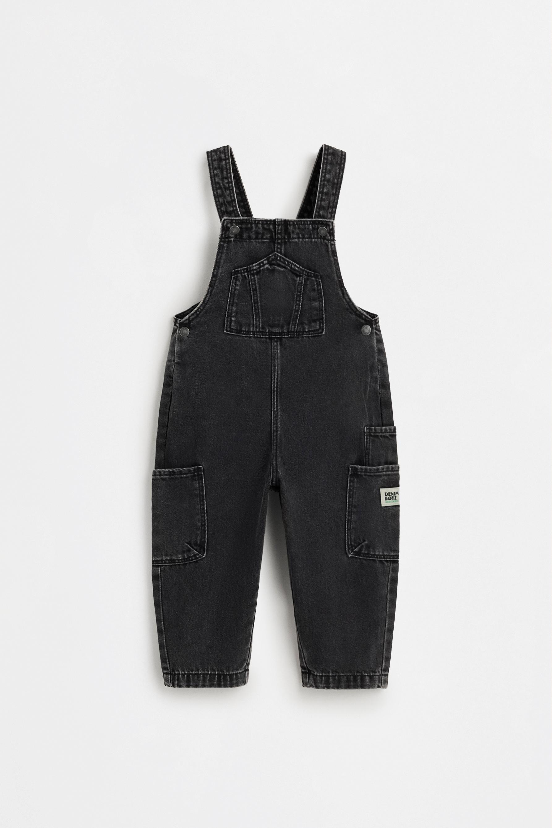 Denim cargo overalls — BLACK
