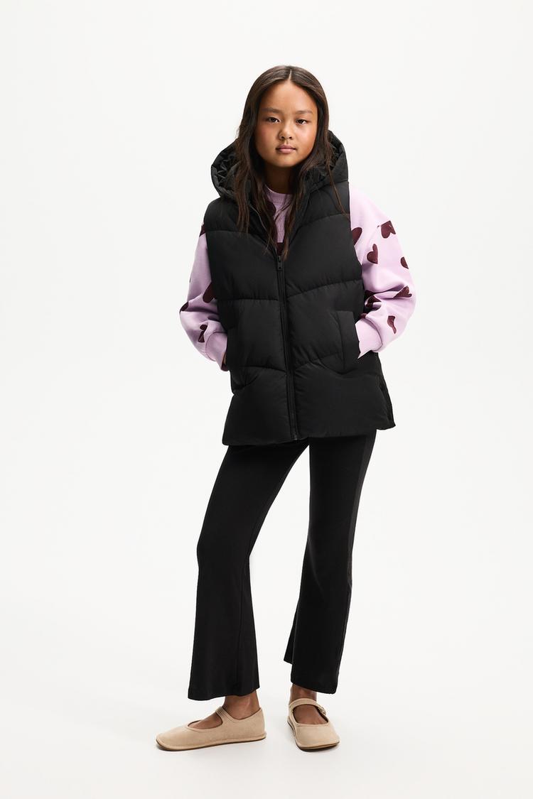 Long padded gilet — BLACK
